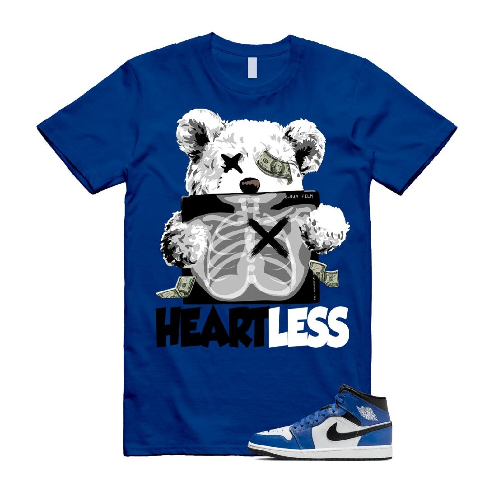 1 Game Royal Blue Black White Mid T Shirt Match HEART DQ8426-402 T-Shirt, Sneaker Match Tee