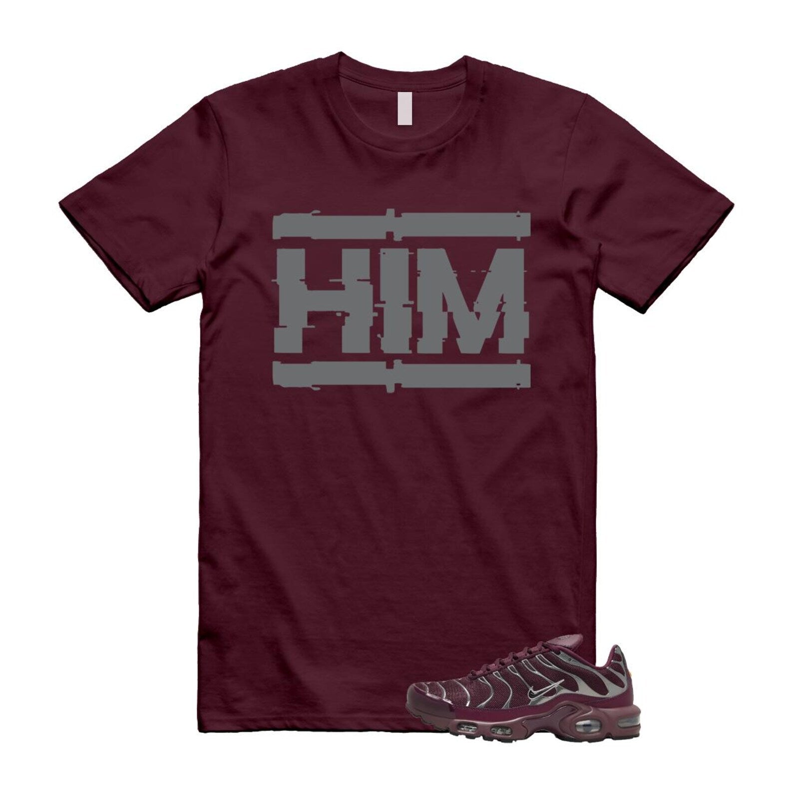 Air Max Night Maroon Metallic Silver Dark Team Red Plus SE T Shirt Match HIM HJ9743-600 T-Shirt, Sneaker Match Tee