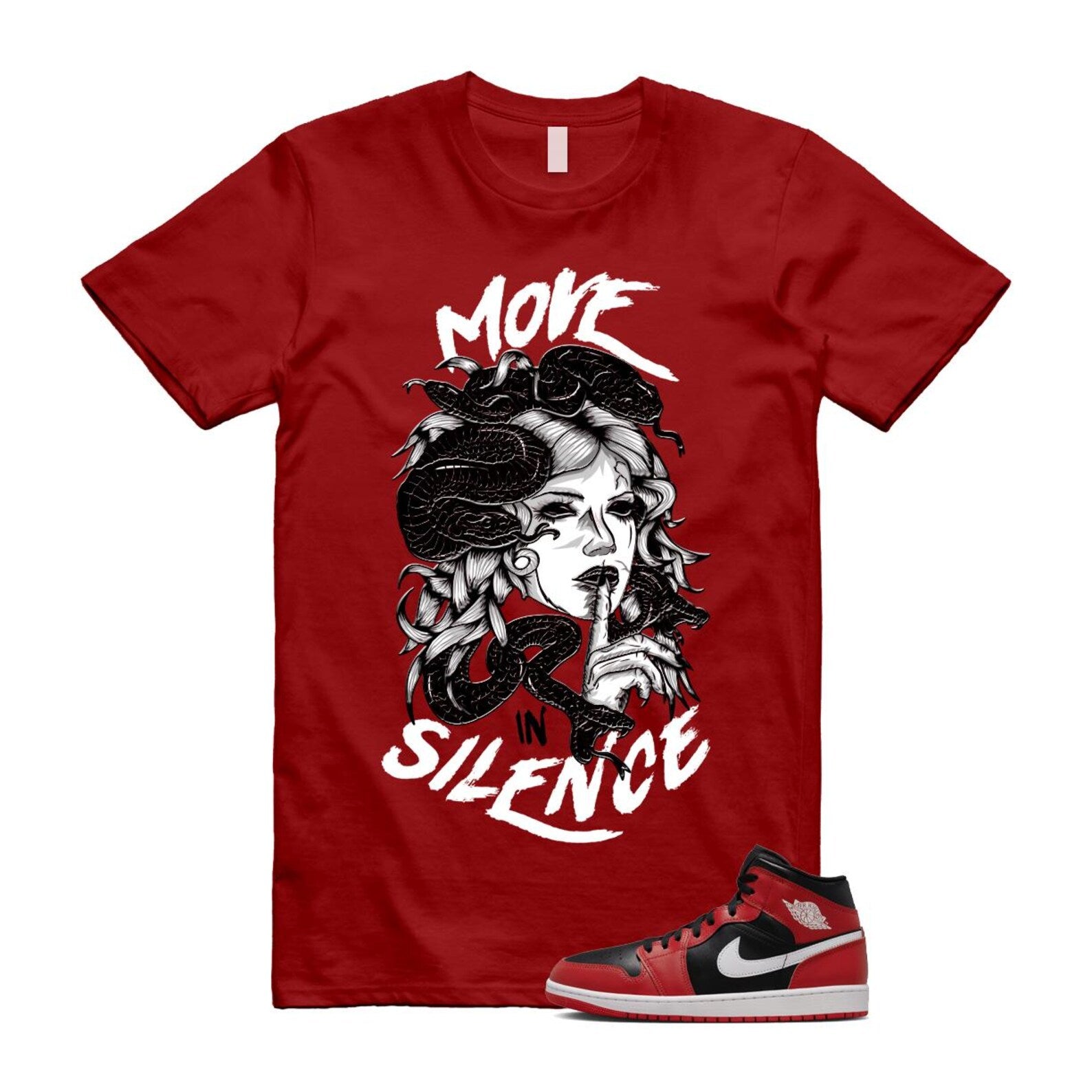 Jordan 1 Mid Gym Red Black White (2024) T Shirt Match Move in Silence DQ8426-061 T-Shirt, Sneaker Match Tee