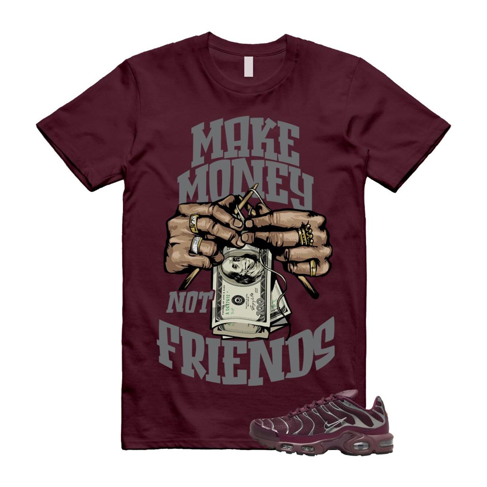 Air Max Night Maroon Metallic Silver Dark Team Red Plus SE T Shirt Match MM HJ9743-600 T-Shirt, Sneaker Match Tee