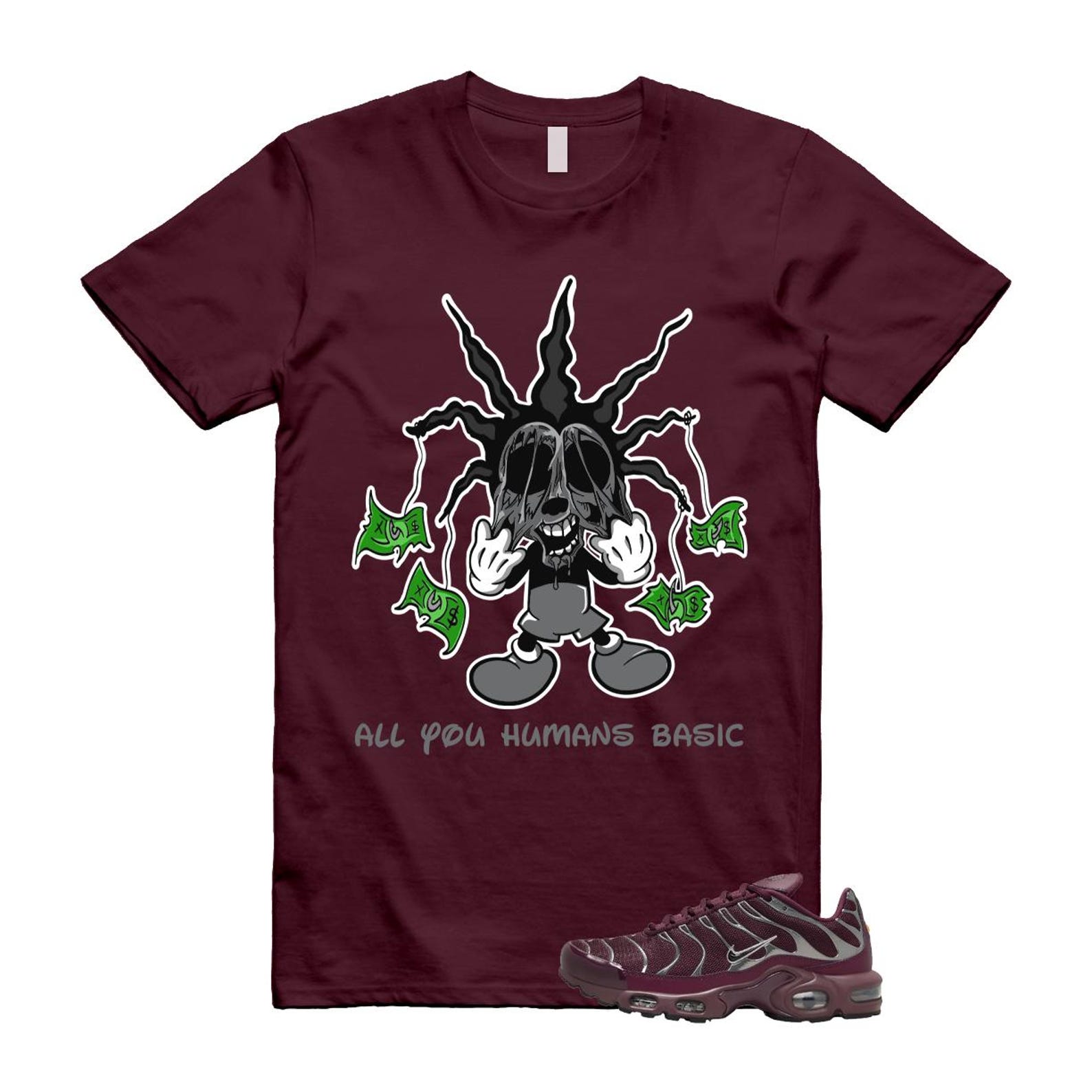 Air Max Night Maroon Metallic Silver Dark Team Red Plus SE T Shirt Match HOOK HJ9743-600 T-Shirt, Sneaker Match Tee