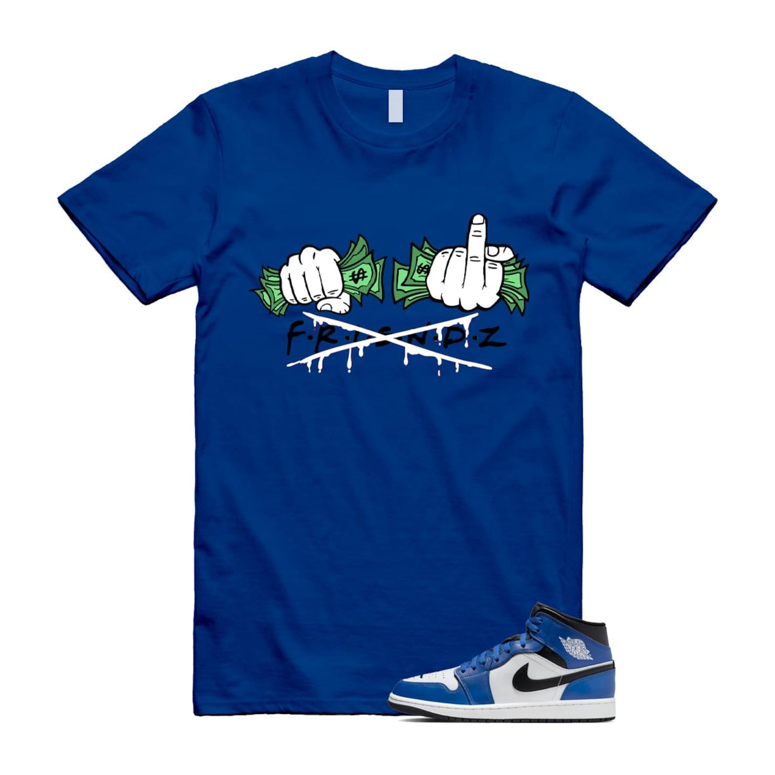 1 Game Royal Blue Black White Mid T Shirt Match FRIENDZ DQ8426-402 T-Shirt, Sneaker Match Tee