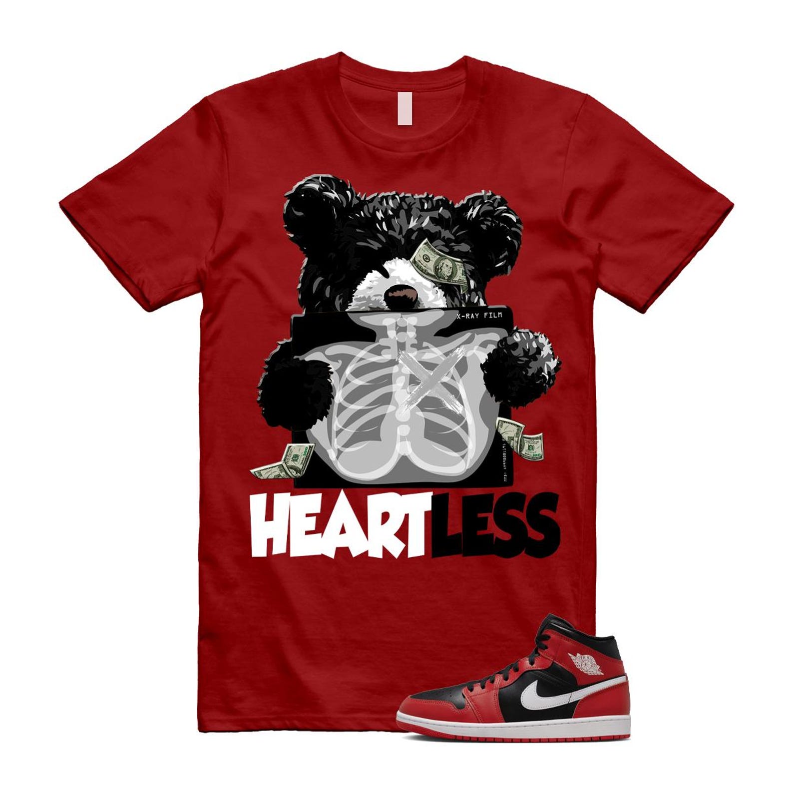 Jordan 1 Mid Gym Red Black White (2024) T Shirt Match HEART DQ8426-061 T-Shirt, Sneaker Match Tee