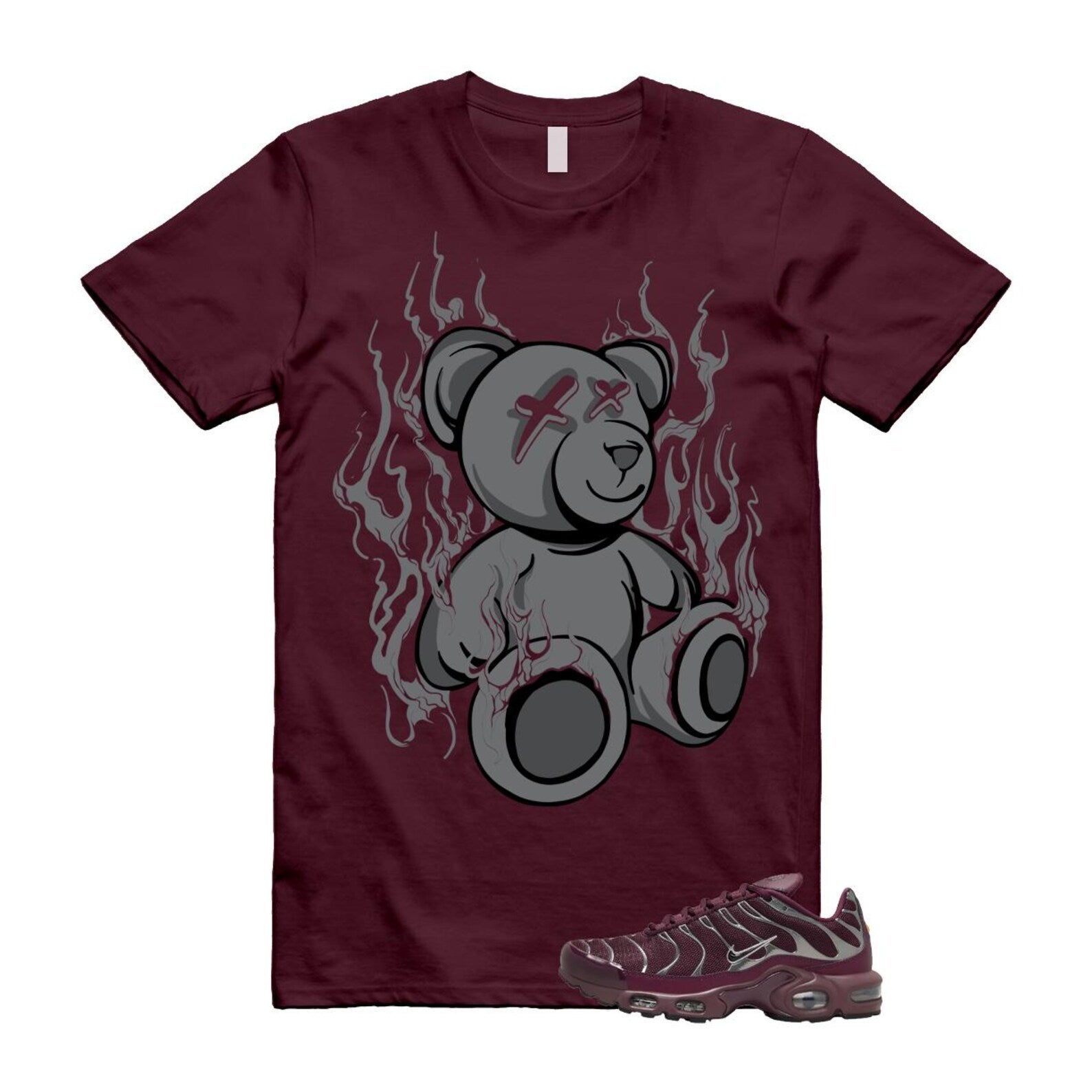 Air Max Night Maroon Metallic Silver Dark Team Red Plus SE T Shirt Match LIT HJ9743-600 T-Shirt, Sneaker Match Tee
