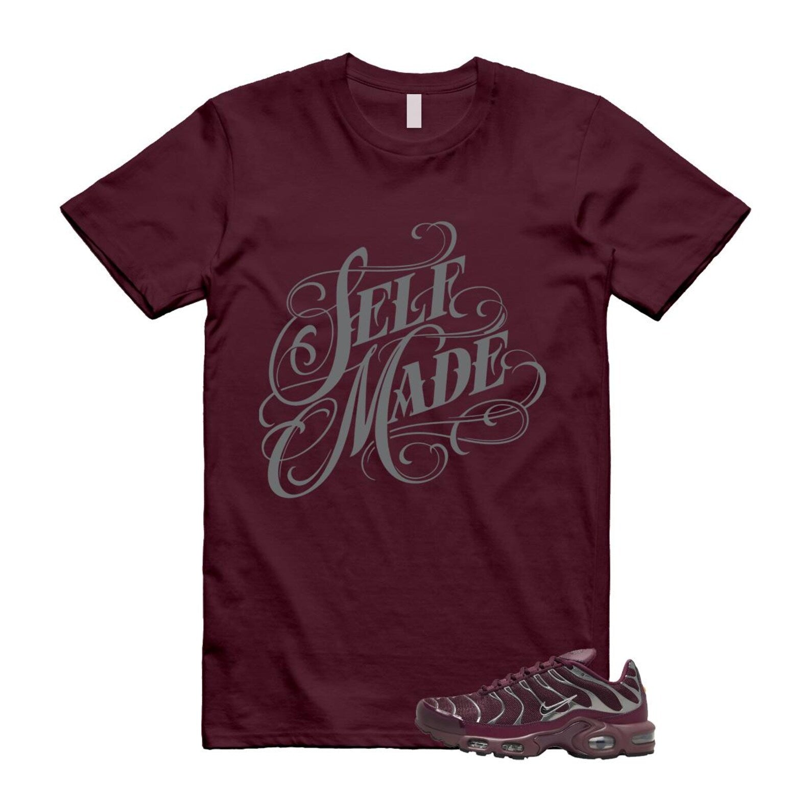 Air Max Night Maroon Metallic Silver Dark Team Red Plus SE T Shirt Match SELF HJ9743-600 T-Shirt, Sneaker Match Tee