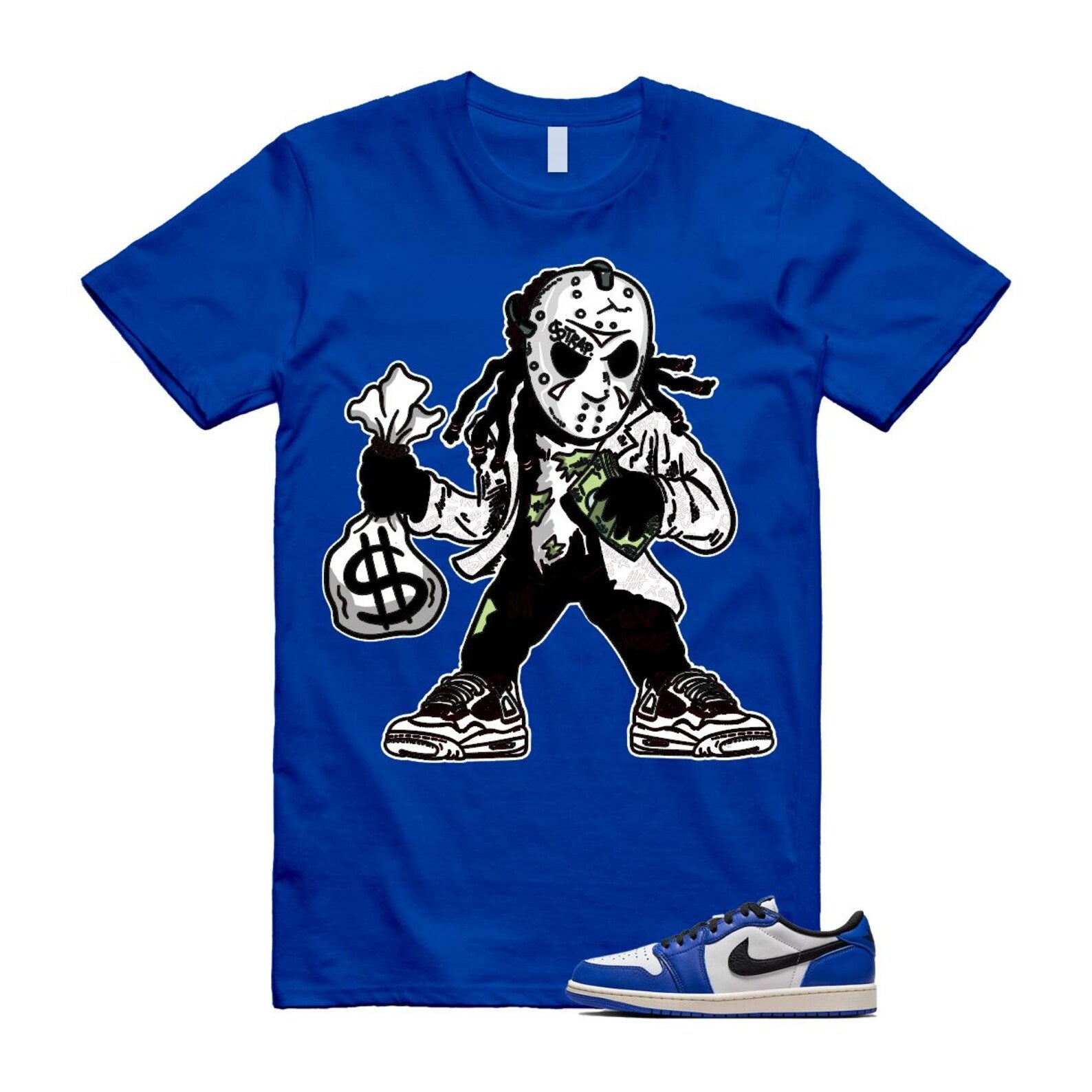 1 Game Royal Blue White Black Low OG T Shirt Match JASON CZ0790-140 T-Shirt, Sneaker Match Tee