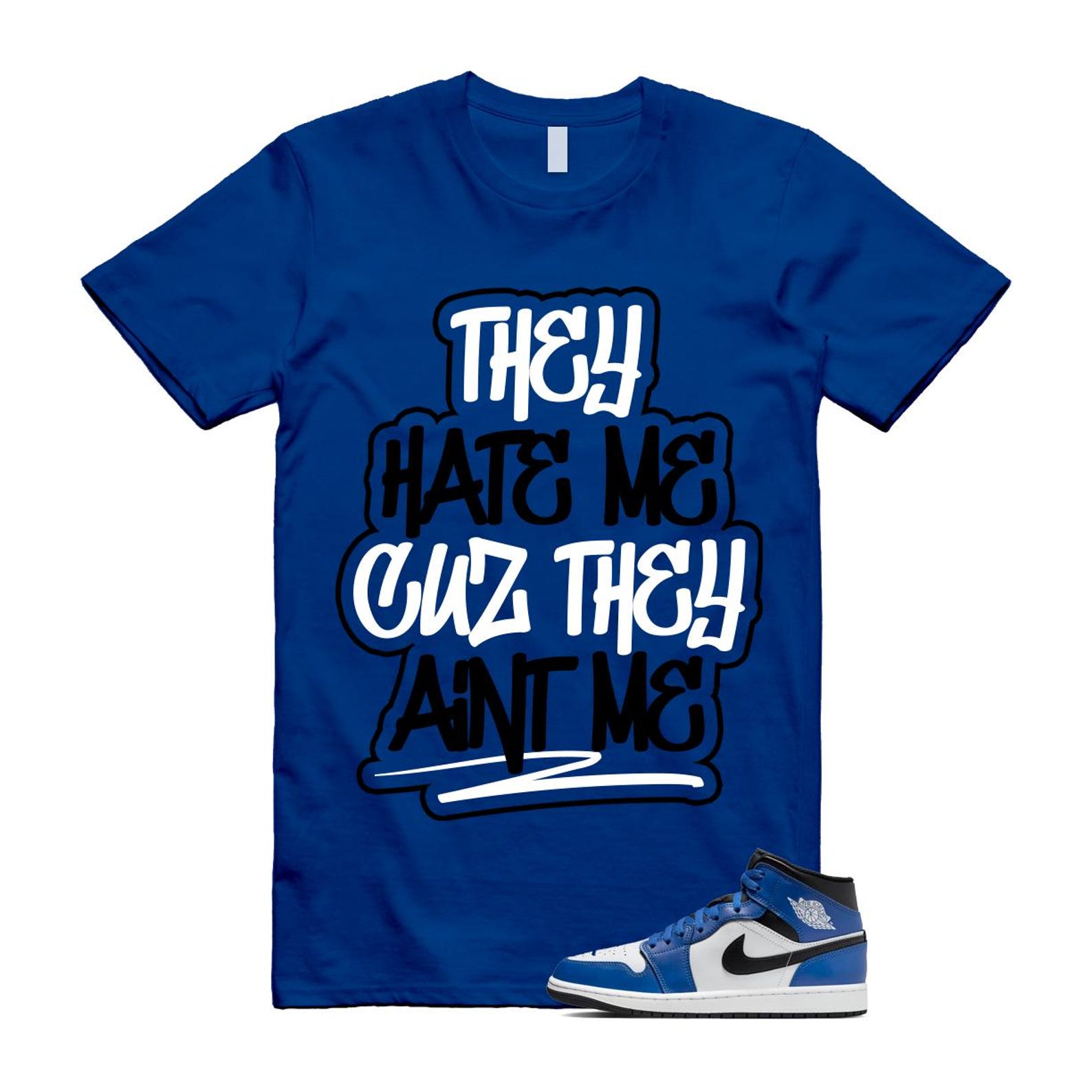1 Game Royal Blue Black White Mid T Shirt Match AINT ME DQ8426-402 T-Shirt, Sneaker Match Tee