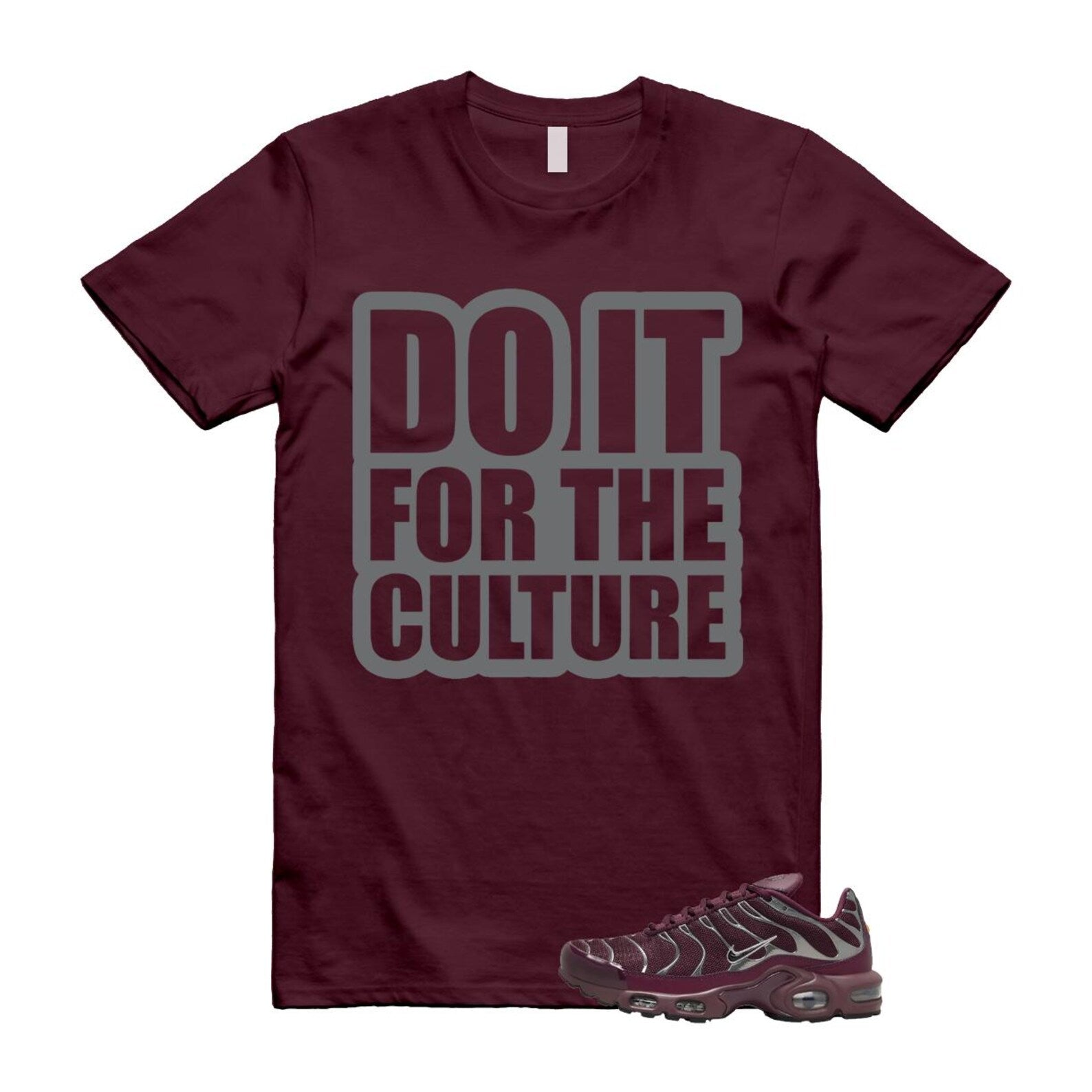 Air Max Night Maroon Metallic Silver Dark Team Red Plus SE T Shirt Match CULTURE HJ9743-600 T-Shirt, Sneaker Match Tee