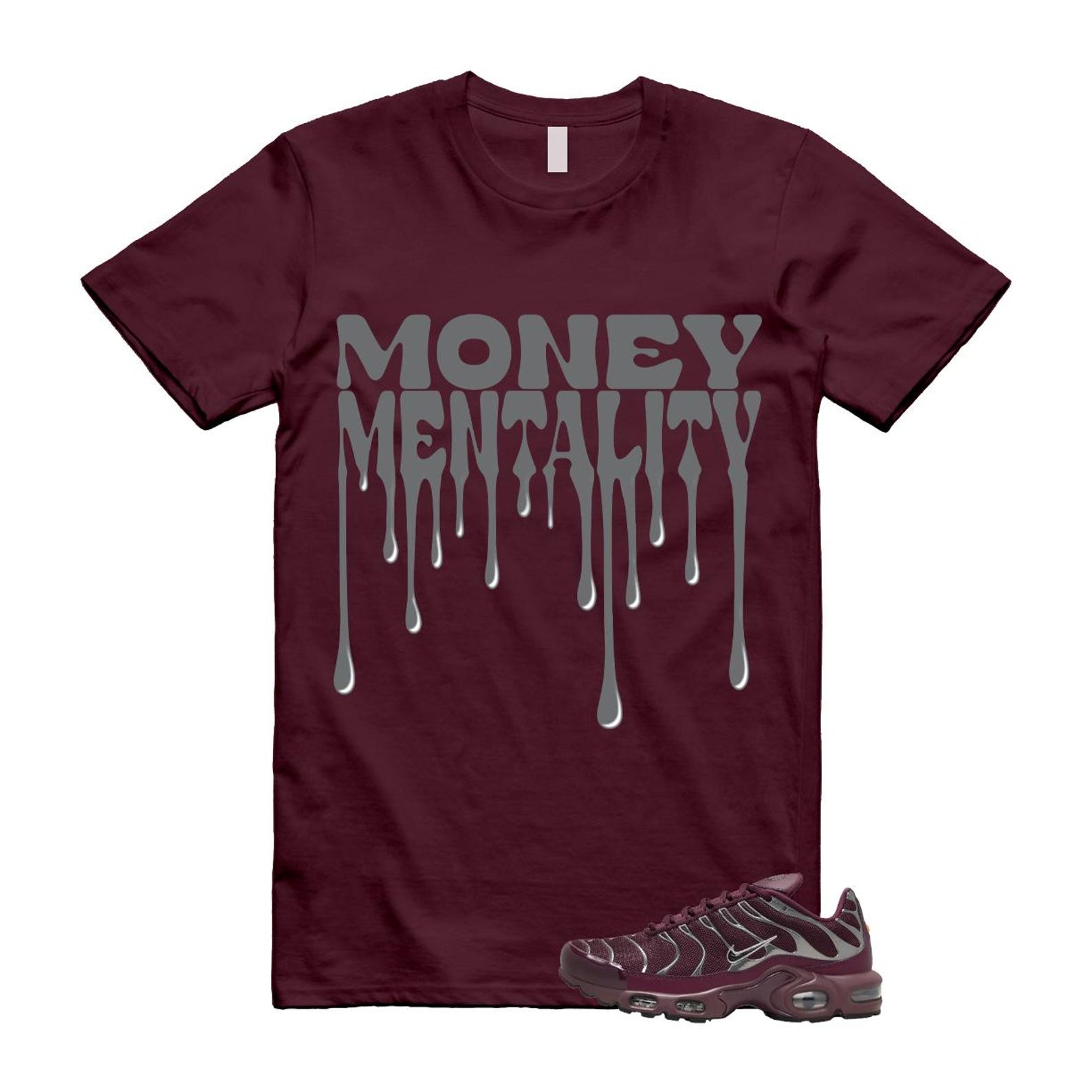 Air Max Night Maroon Metallic Silver Dark Team Red Plus SE T Shirt Match MENTALITY HJ9743-600 T-Shirt, Sneaker Match Tee