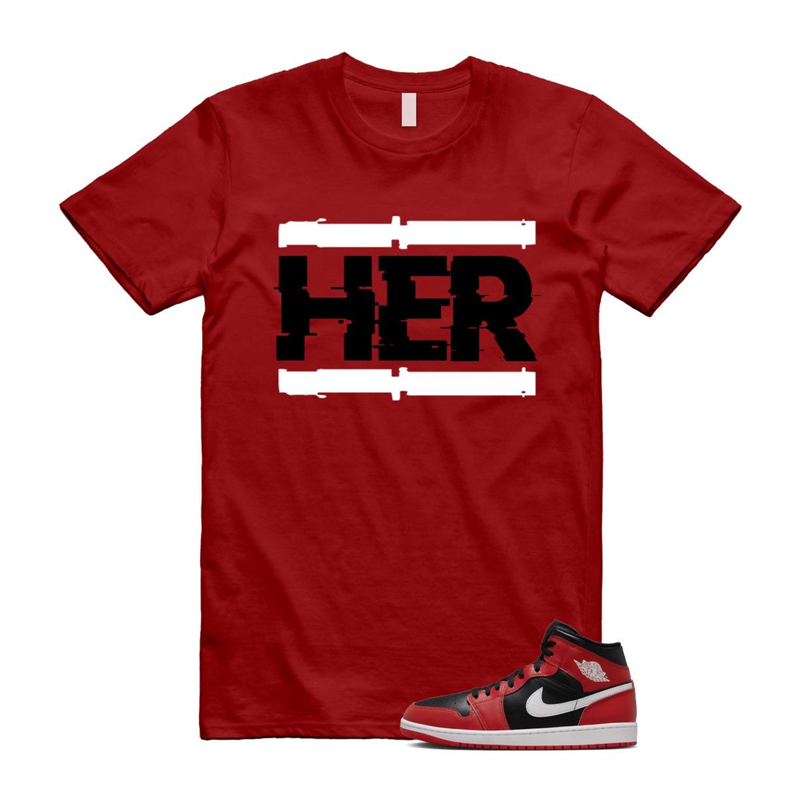 Jordan 1 Mid Gym Red Black White (2024) T Shirt Match HER DQ8426-061 T-Shirt, Sneaker Match Tee
