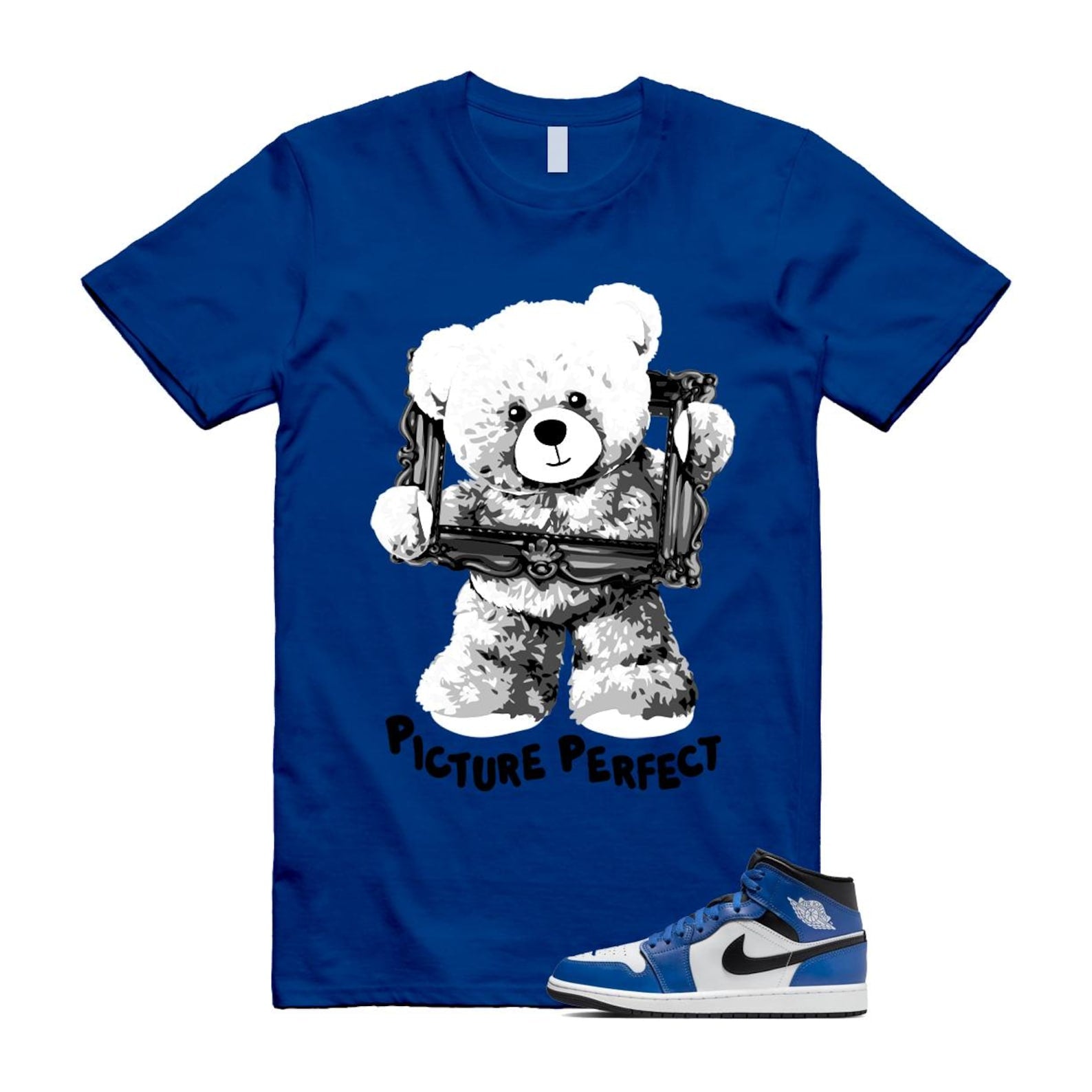 1 Game Royal Blue Black White Mid T Shirt Match PIC DQ8426-402 T-Shirt, Sneaker Match Tee