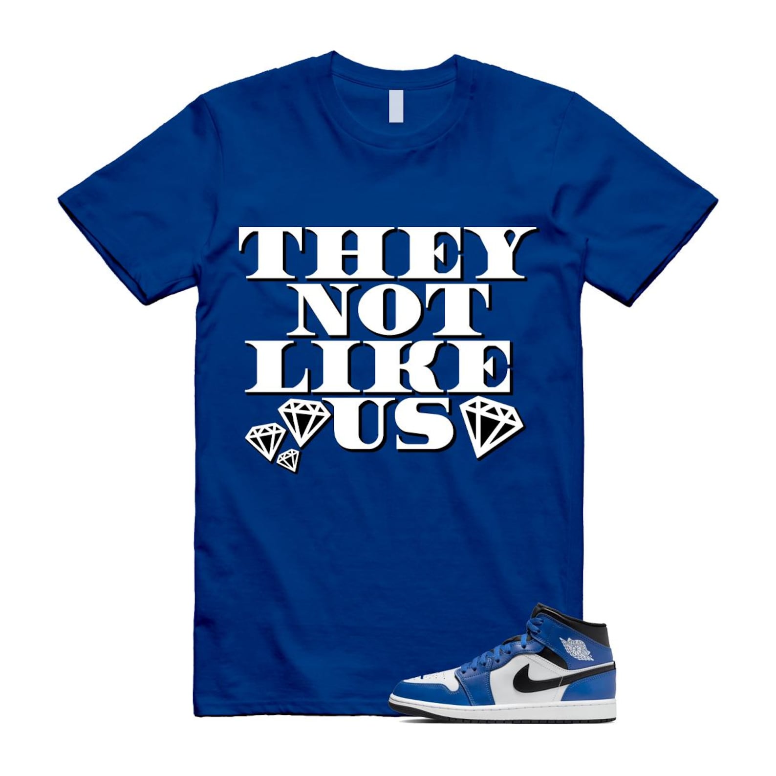 1 Game Royal Blue Black White Mid T Shirt Match US2 DQ8426-402 T-Shirt, Sneaker Match Tee