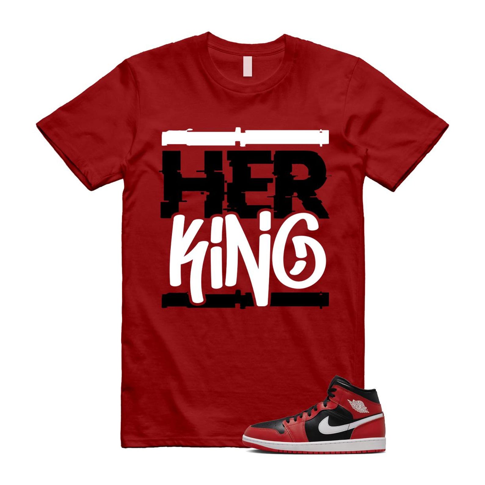 Jordan 1 Mid Gym Red Black White (2024) T Shirt Match HK DQ8426-061 T-Shirt, Sneaker Match Tee