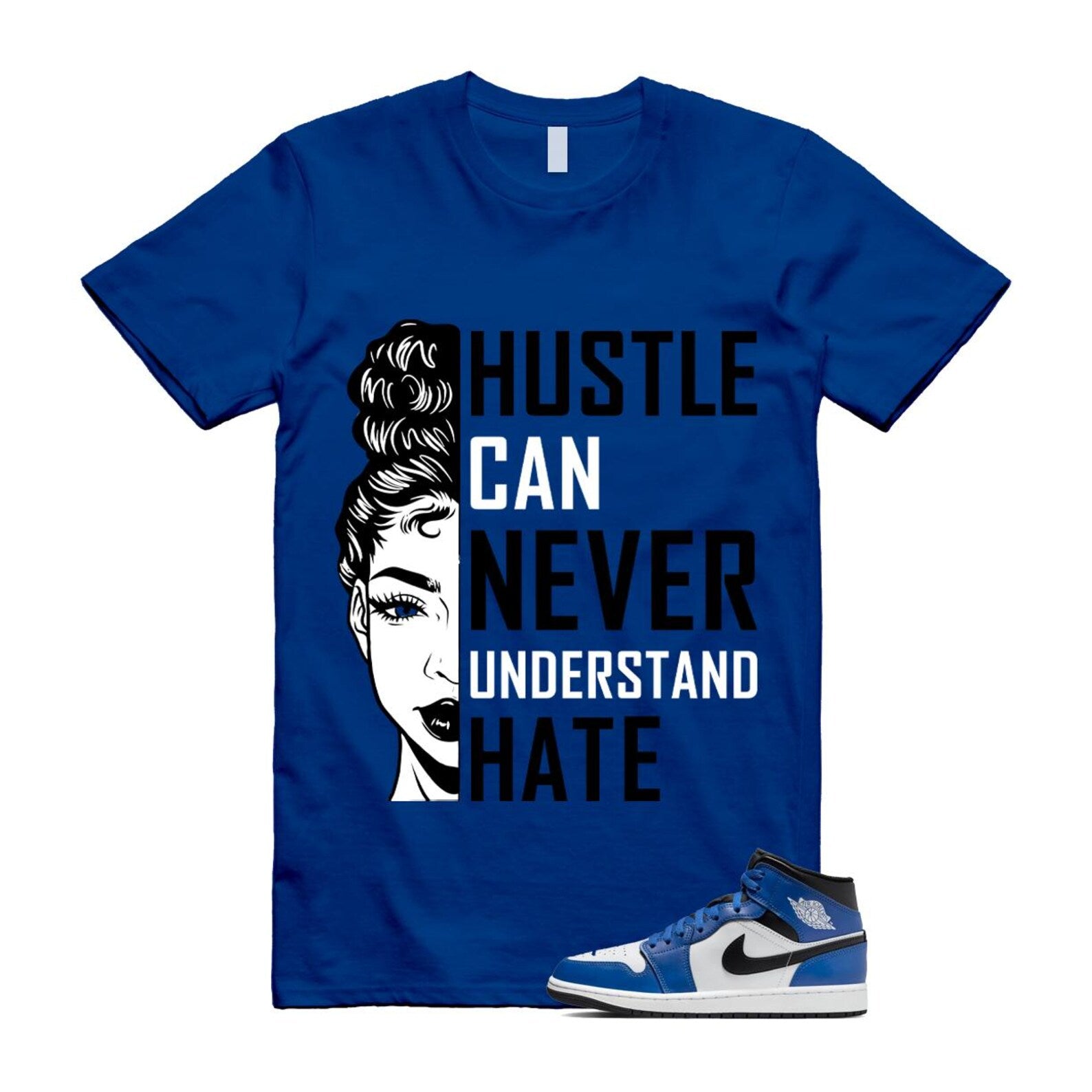 1 Game Royal Blue Black White Mid T Shirt Match HUSTLE DQ8426-402 T-Shirt, Sneaker Match Tee