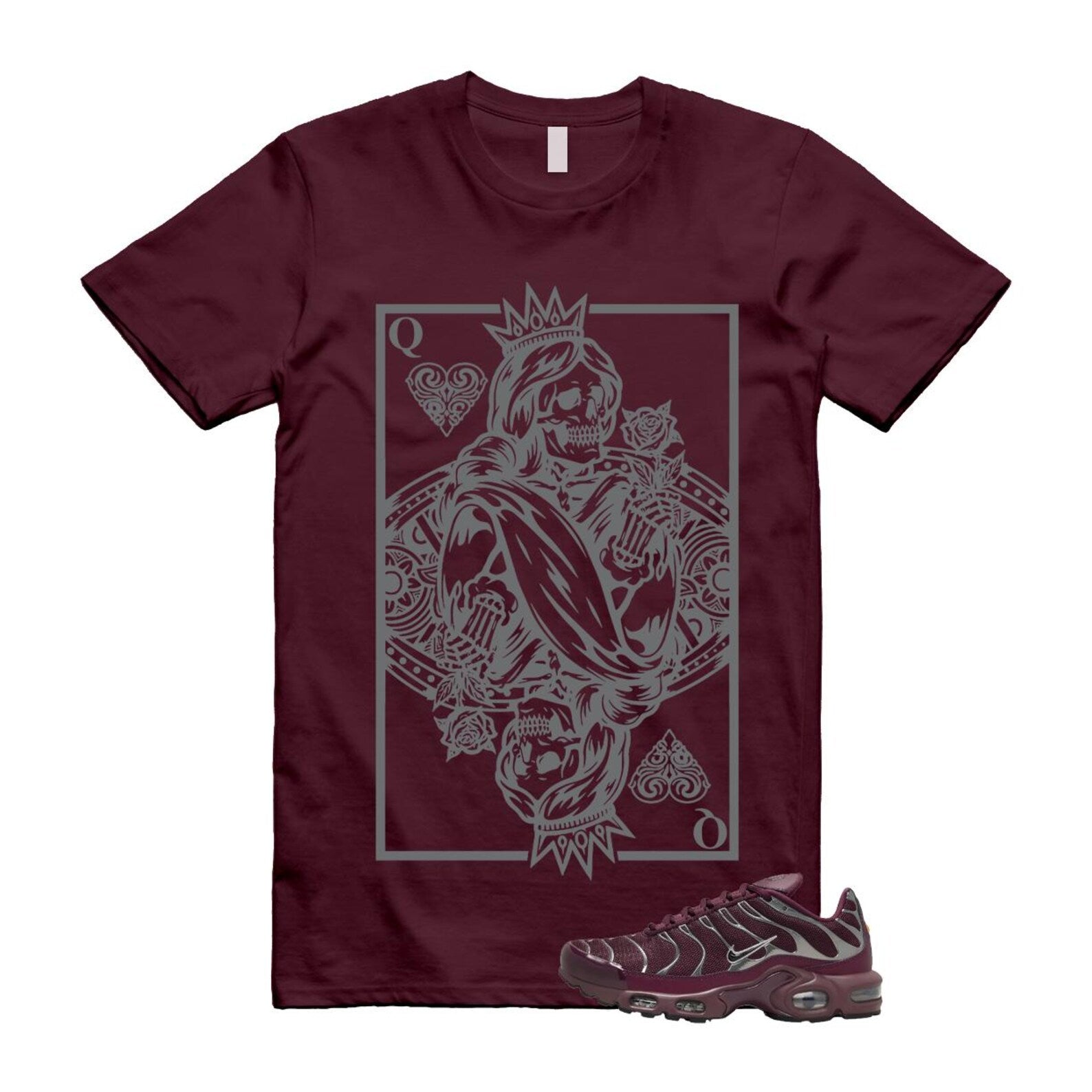 Air Max Night Maroon Metallic Silver Dark Team Red Plus SE T Shirt Match QC HJ9743-600 T-Shirt, Sneaker Match Tee