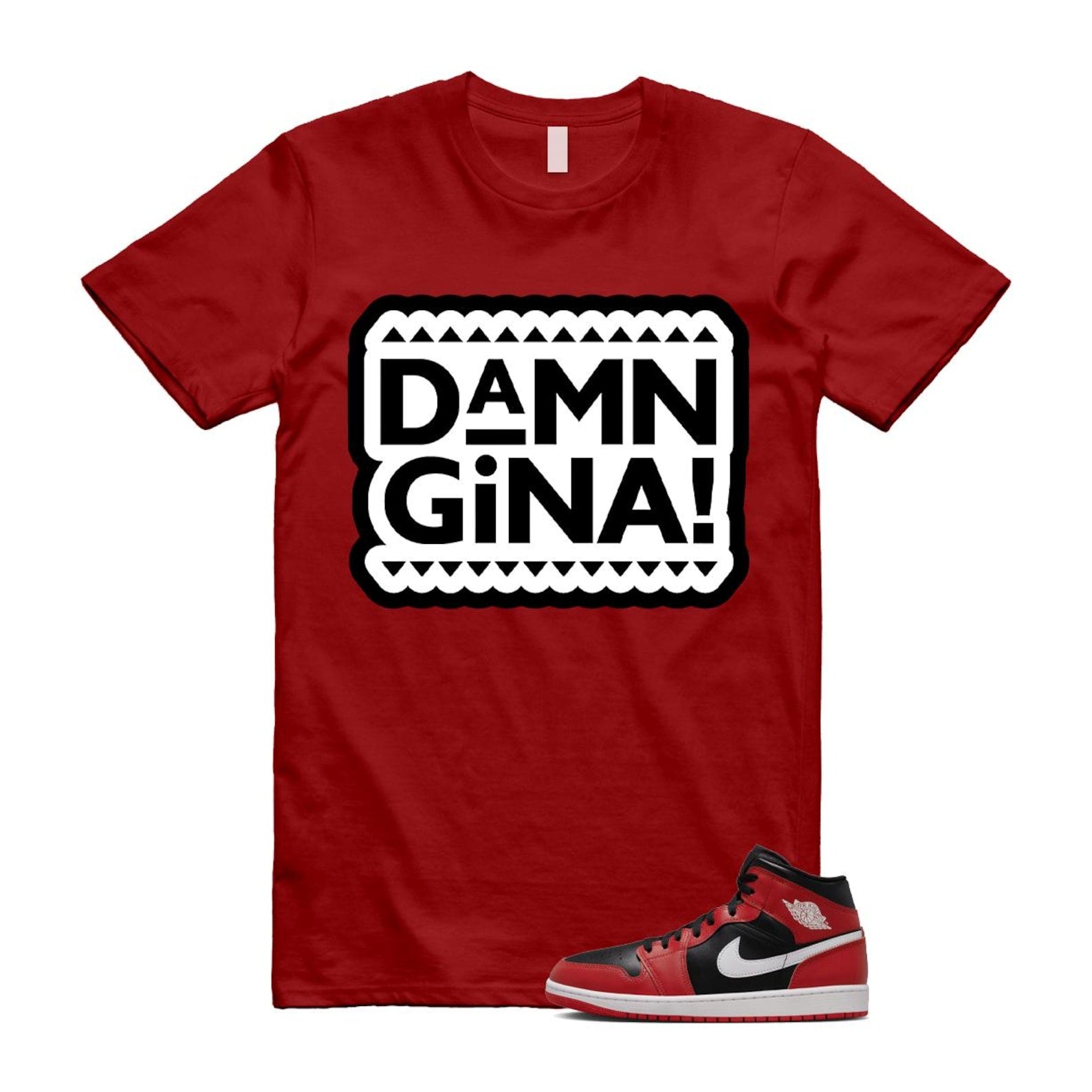 Jordan 1 Mid Gym Red Black White (2024) T Shirt Match GINA DQ8426-061 T-Shirt, Sneaker Match Tee