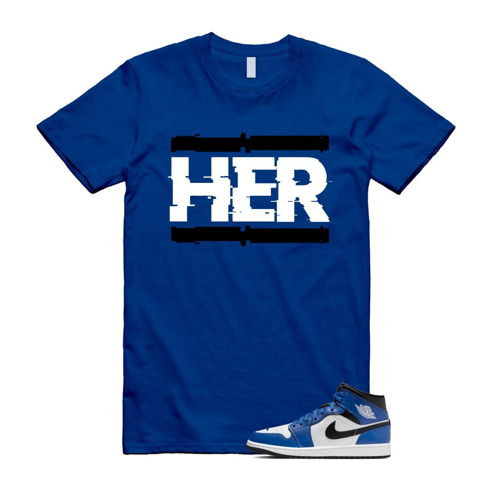 1 Game Royal Blue Black White Mid T Shirt Match HER DQ8426-402 T-Shirt, Sneaker Match Tee