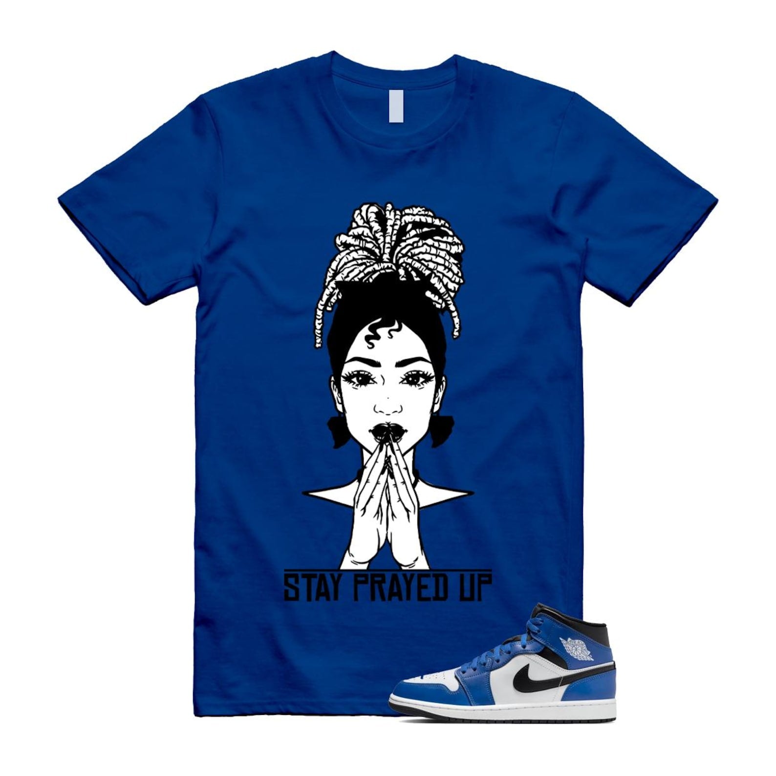 1 Game Royal Blue Black White Mid T Shirt Match PRAY DQ8426-402 T-Shirt, Sneaker Match Tee
