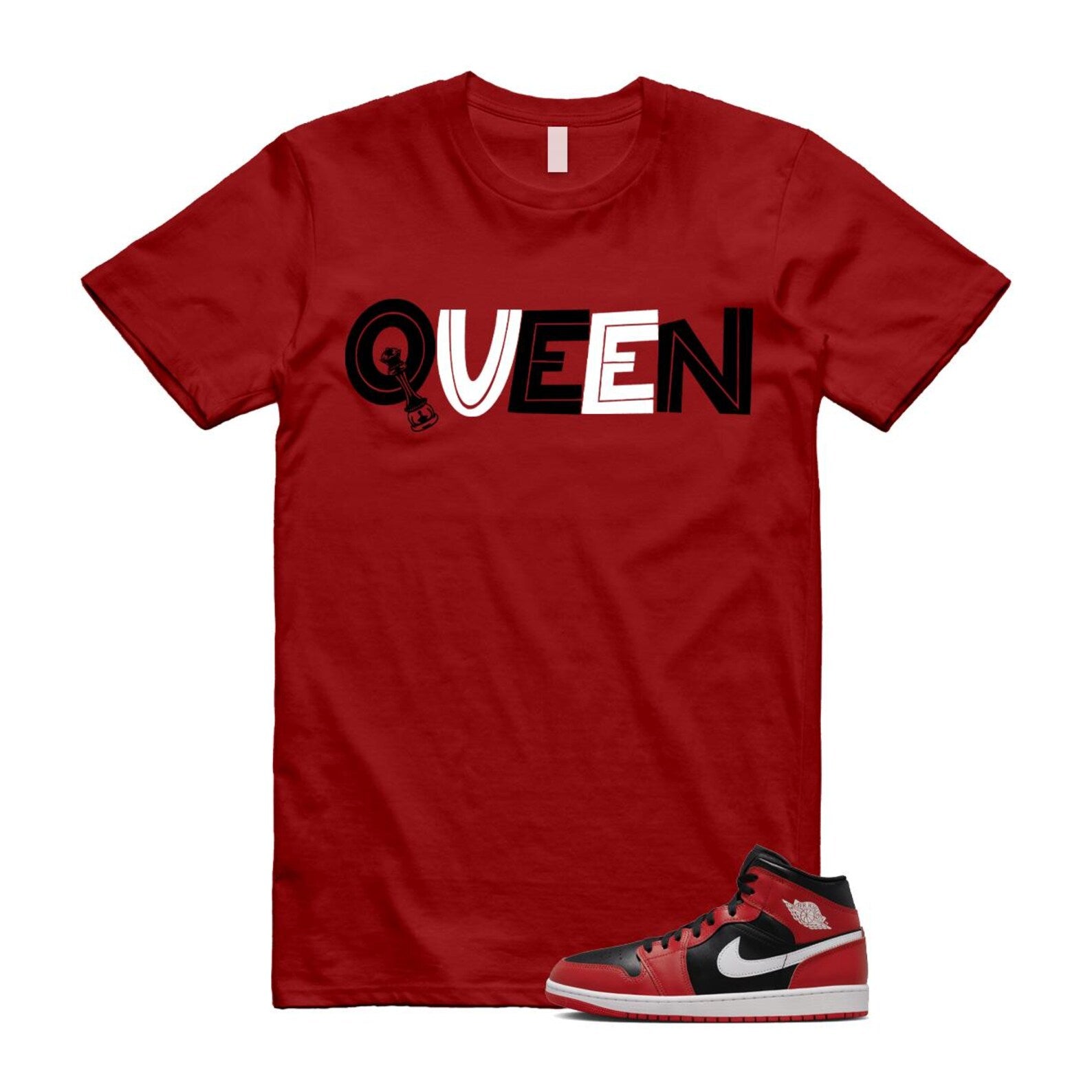 Jordan 1 Mid Gym Red Black White (2024) T Shirt Match QUEEN DQ8426-061 T-Shirt, Sneaker Match Tee