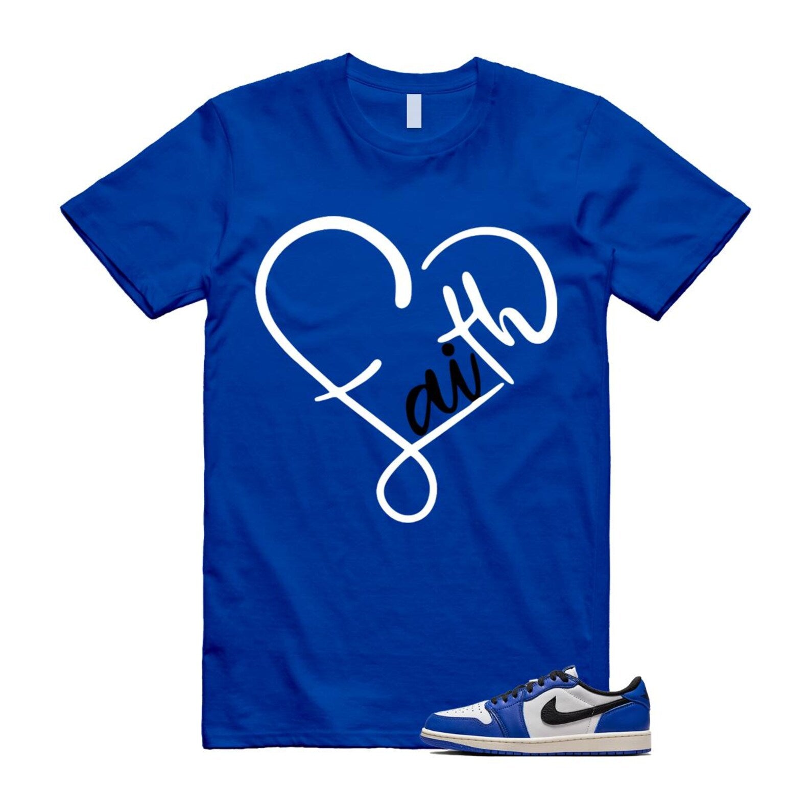 1 Game Royal Blue White Black Low OG T Shirt Match FAITH CZ0790-140 T-Shirt, Sneaker Match Tee