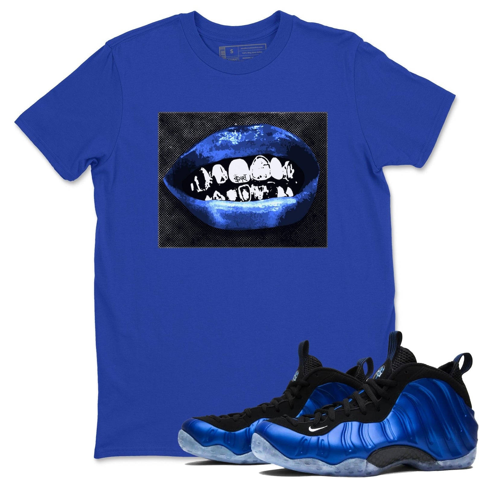 Grillz Lips Unisex T Shirts To Match Jordans Air Foamposite One Royal, FQ8181-511 T-Shirt, Sneaker Match Tee