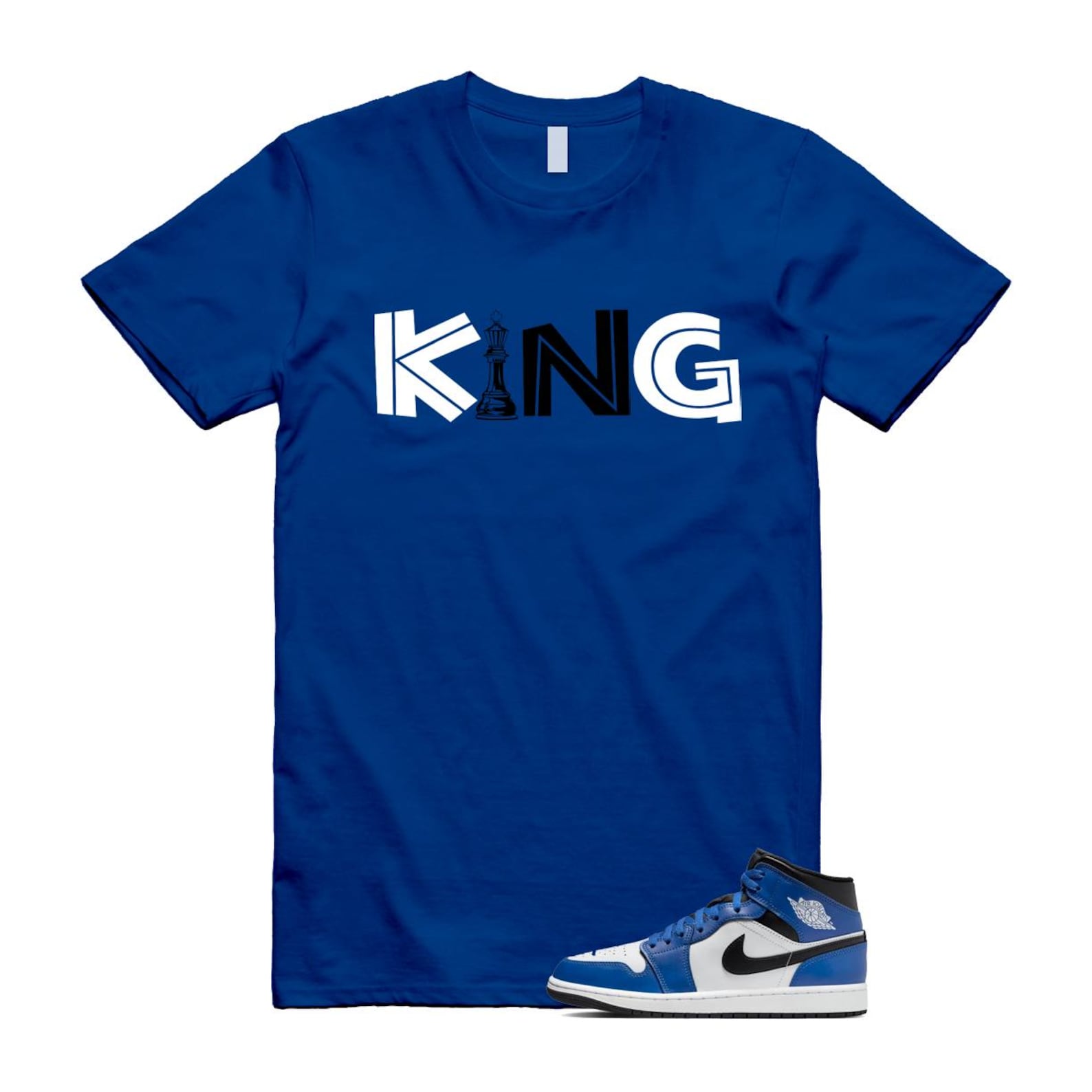 1 Game Royal Blue Black White Mid T Shirt Match KING DQ8426-402 T-Shirt, Sneaker Match Tee
