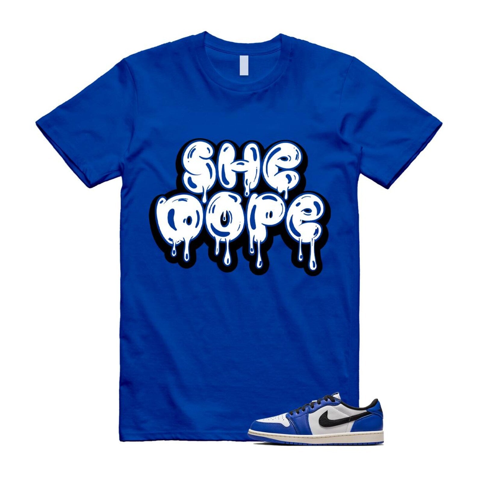 1 Game Royal Blue White Black Low OG T Shirt Match SHE DOPE CZ0790-140 T-Shirt, Sneaker Match Tee