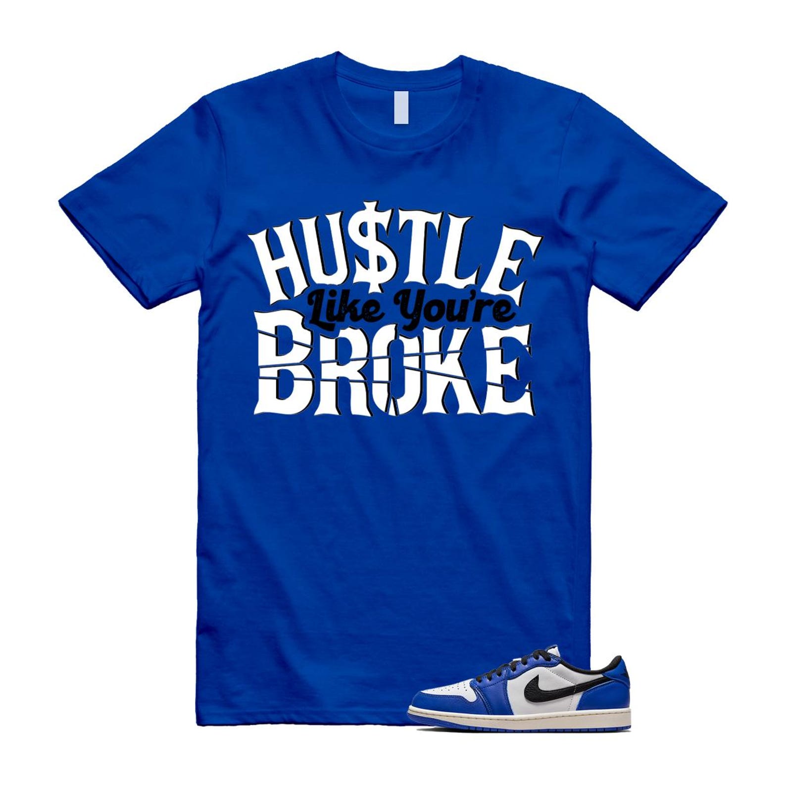 1 Game Royal Blue White Black Low OG T Shirt Match BROKE CZ0790-140 T-Shirt, Sneaker Match Tee