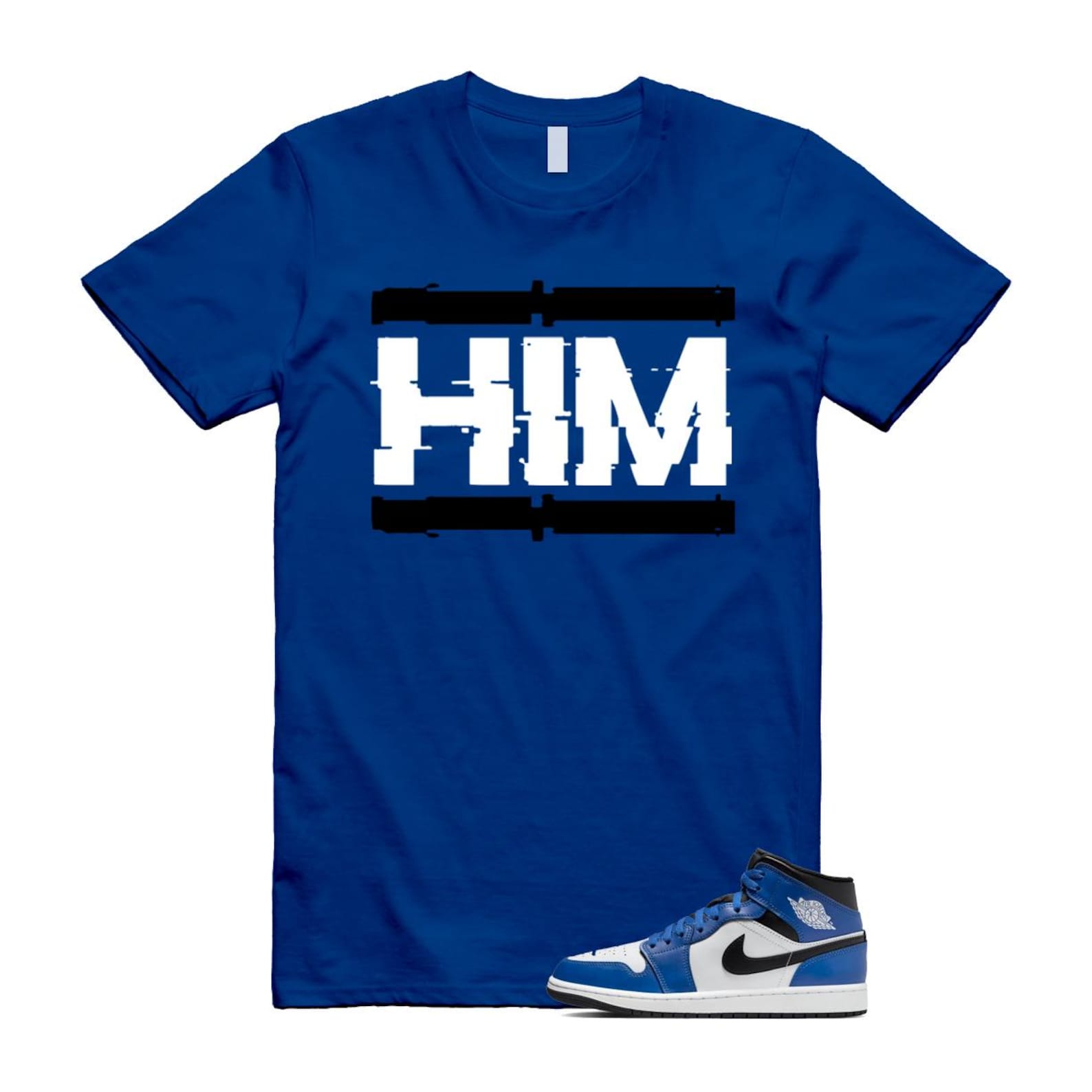 1 Game Royal Blue Black White Mid T Shirt Match HIM DQ8426-402 T-Shirt, Sneaker Match Tee