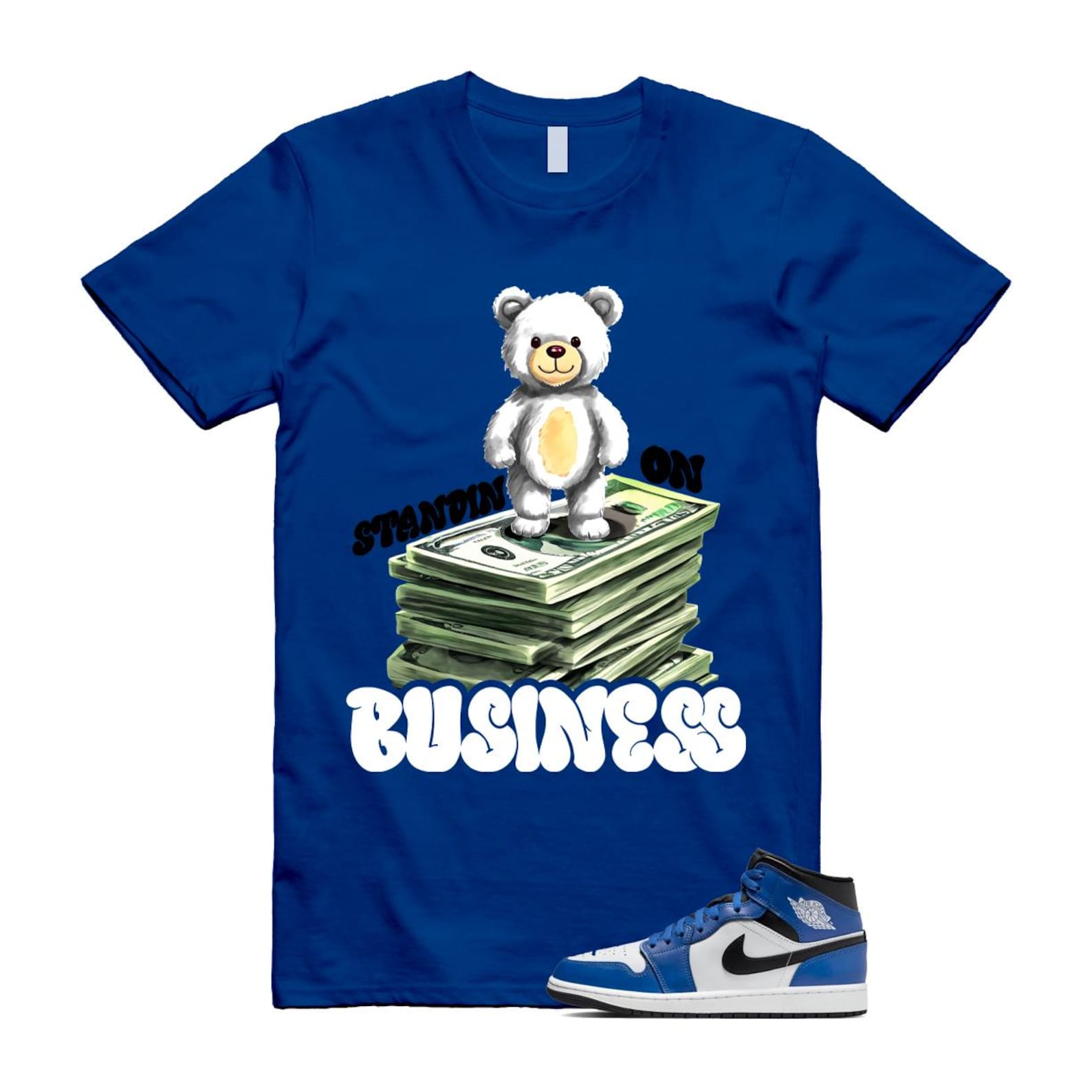 1 Game Royal Blue Black White Mid T Shirt Match SB2 DQ8426-402 T-Shirt, Sneaker Match Tee