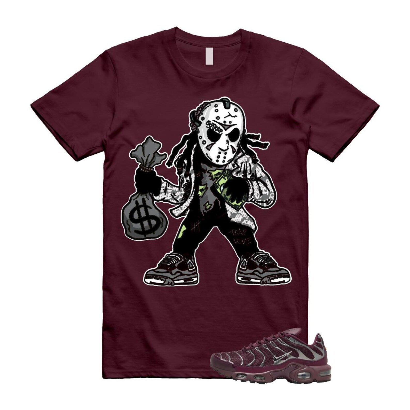 Air Max Night Maroon Metallic Silver Dark Team Red Plus SE T Shirt Match JASON HJ9743-600 T-Shirt, Sneaker Match Tee
