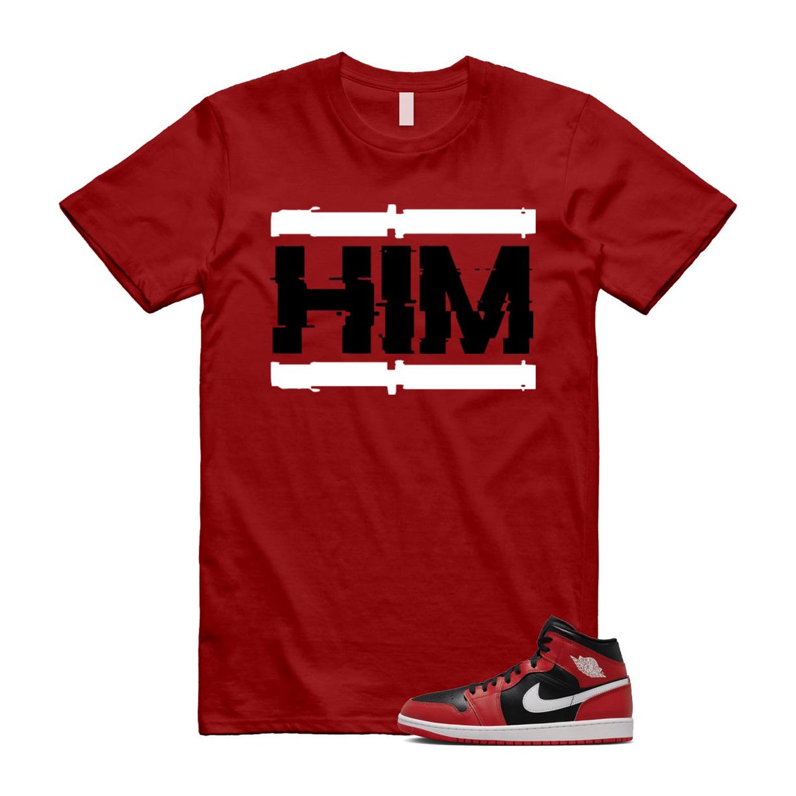 Jordan 1 Mid Gym Red Black White (2024) T Shirt Match HIM DQ8426-061 T-Shirt, Sneaker Match Tee