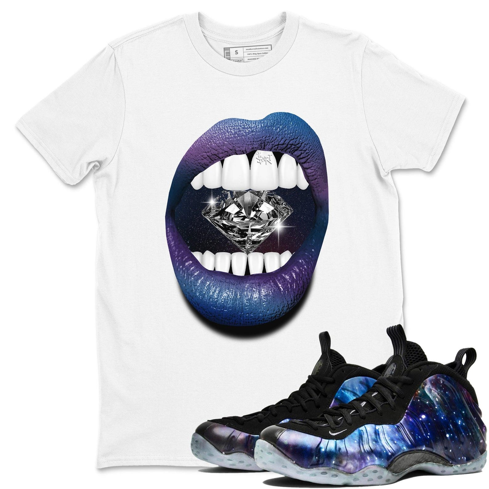 Lips Diamond Unisex T Shirts To Match Jordans Air Foamposite One Galaxy, FQ4303-400 T-Shirt, Sneaker Match Tee