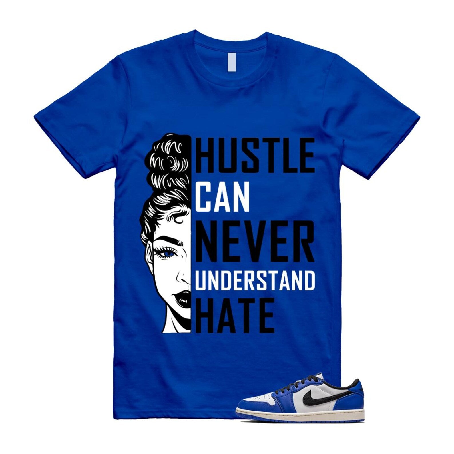 1 Game Royal Blue White Black Low OG T Shirt Match HUSTLE CZ0790-140 T-Shirt, Sneaker Match Tee