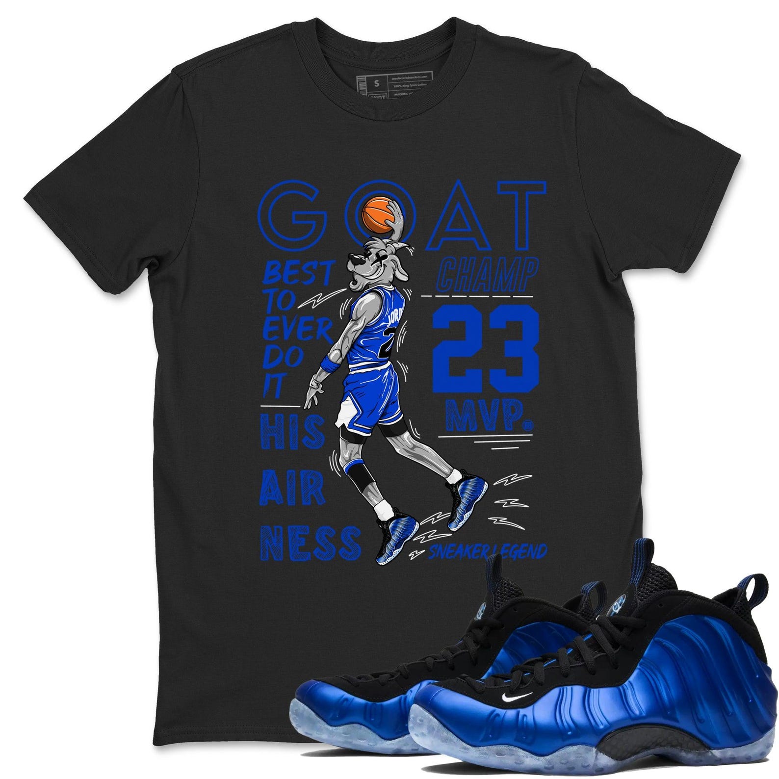 MVP Goat Sneaker T Shirts To Match Jordans Foamposite One Royal, FQ8181-511 T-Shirt, Sneaker Match Tee