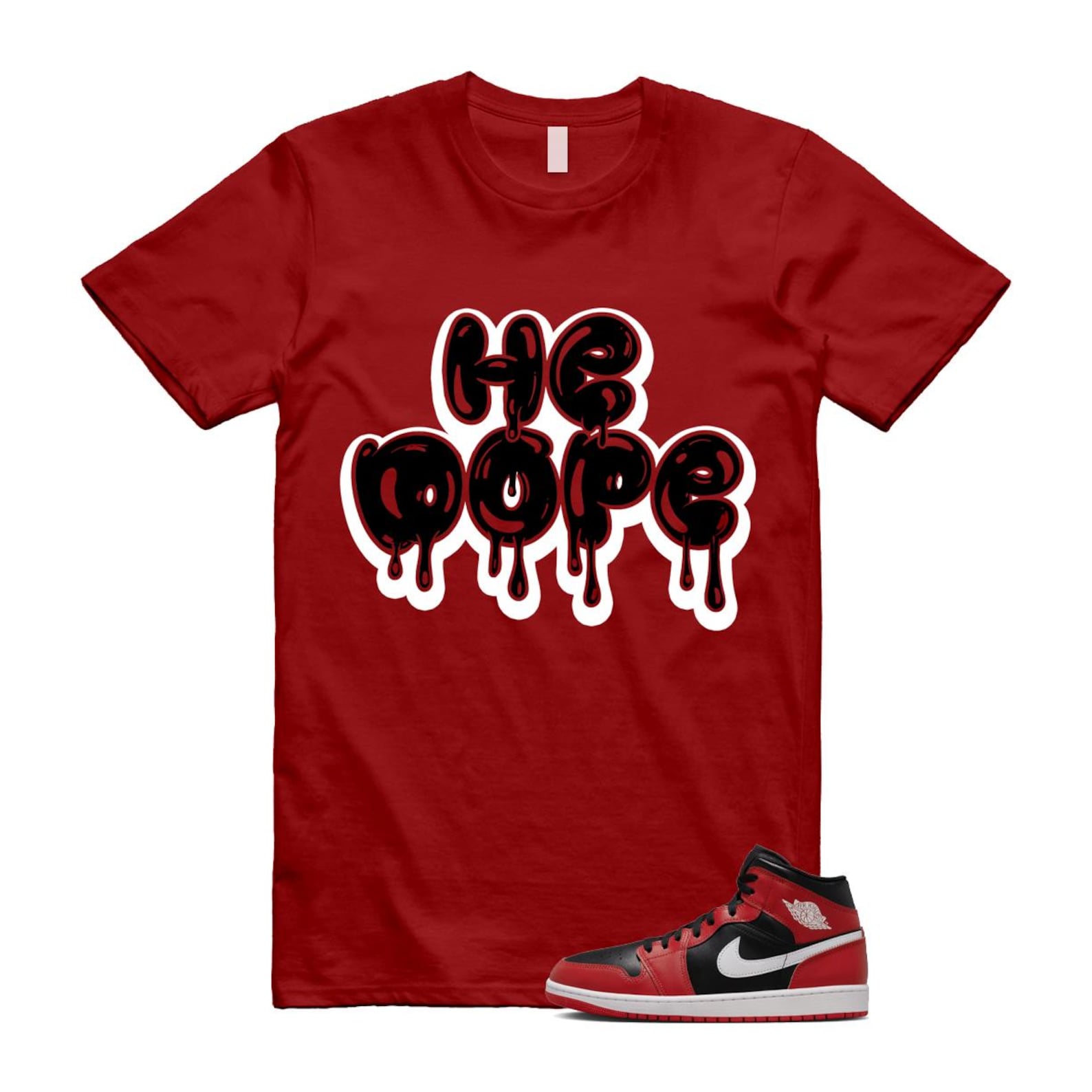 Jordan 1 Mid Gym Red Black White (2024) T Shirt Match HE DOPE DQ8426-061 T-Shirt, Sneaker Match Tee