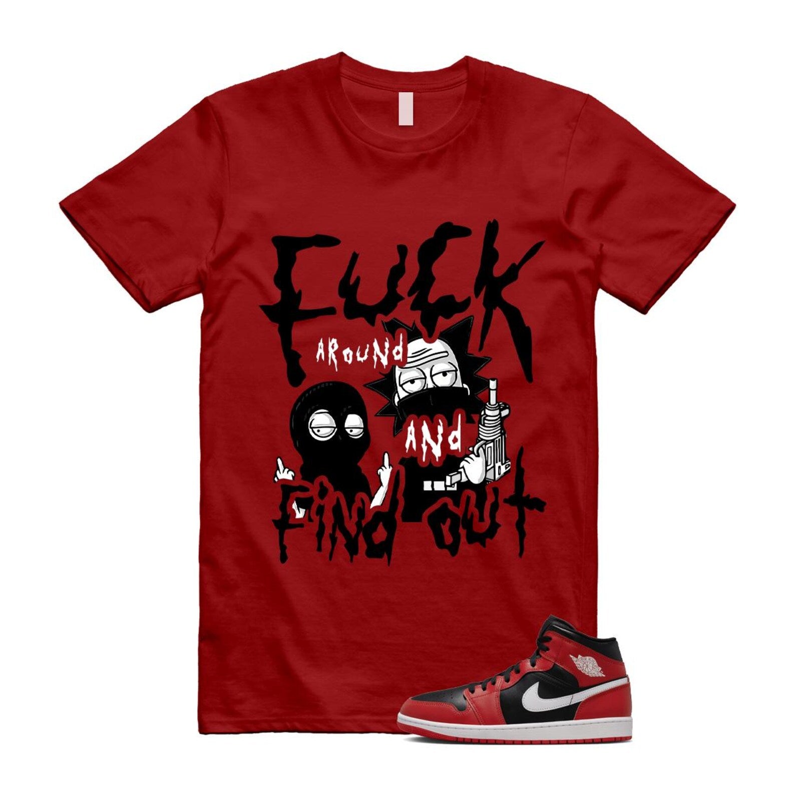 Jordan 1 Mid Gym Red Black White (2024) T Shirt Match MORTY DQ8426-061 T-Shirt, Sneaker Match Tee