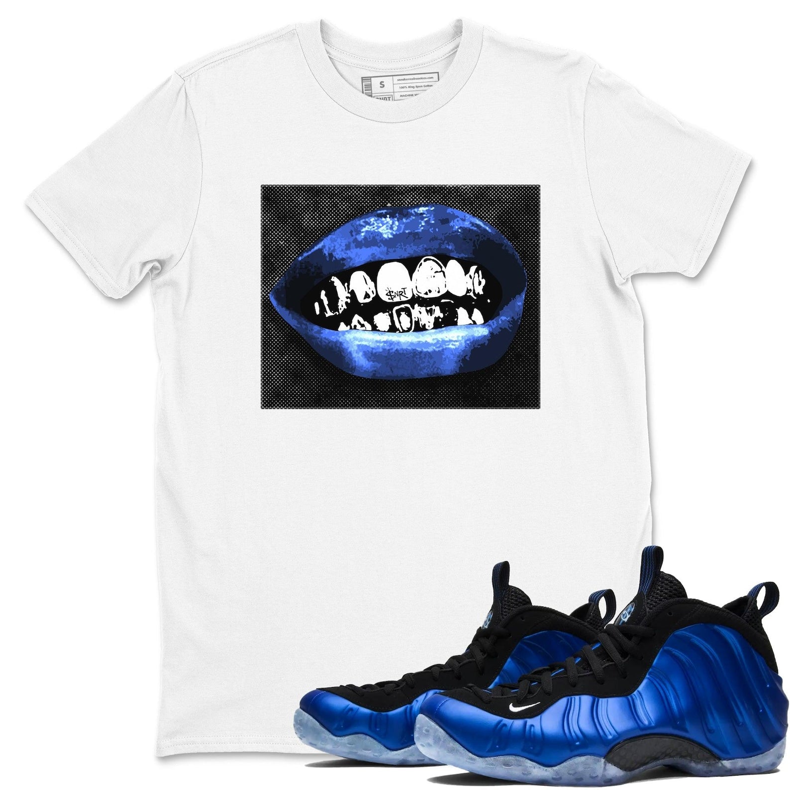 Grillz Lips Unisex T Shirts To Match Jordans Air Foamposite One Royal, FQ8181-511 T-Shirt, Sneaker Match Tee