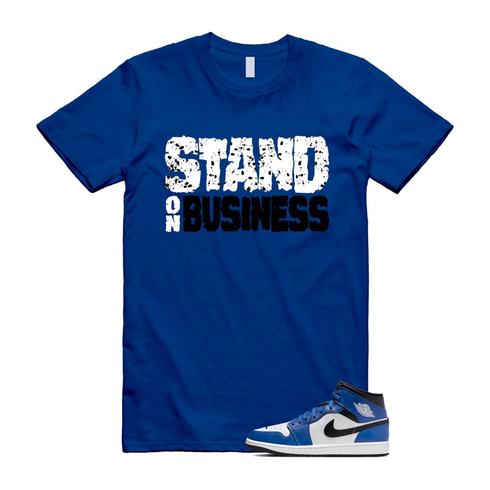 1 Game Royal Blue Black White Mid T Shirt Match Stand On Business DQ8426-402 T-Shirt, Sneaker Match Tee