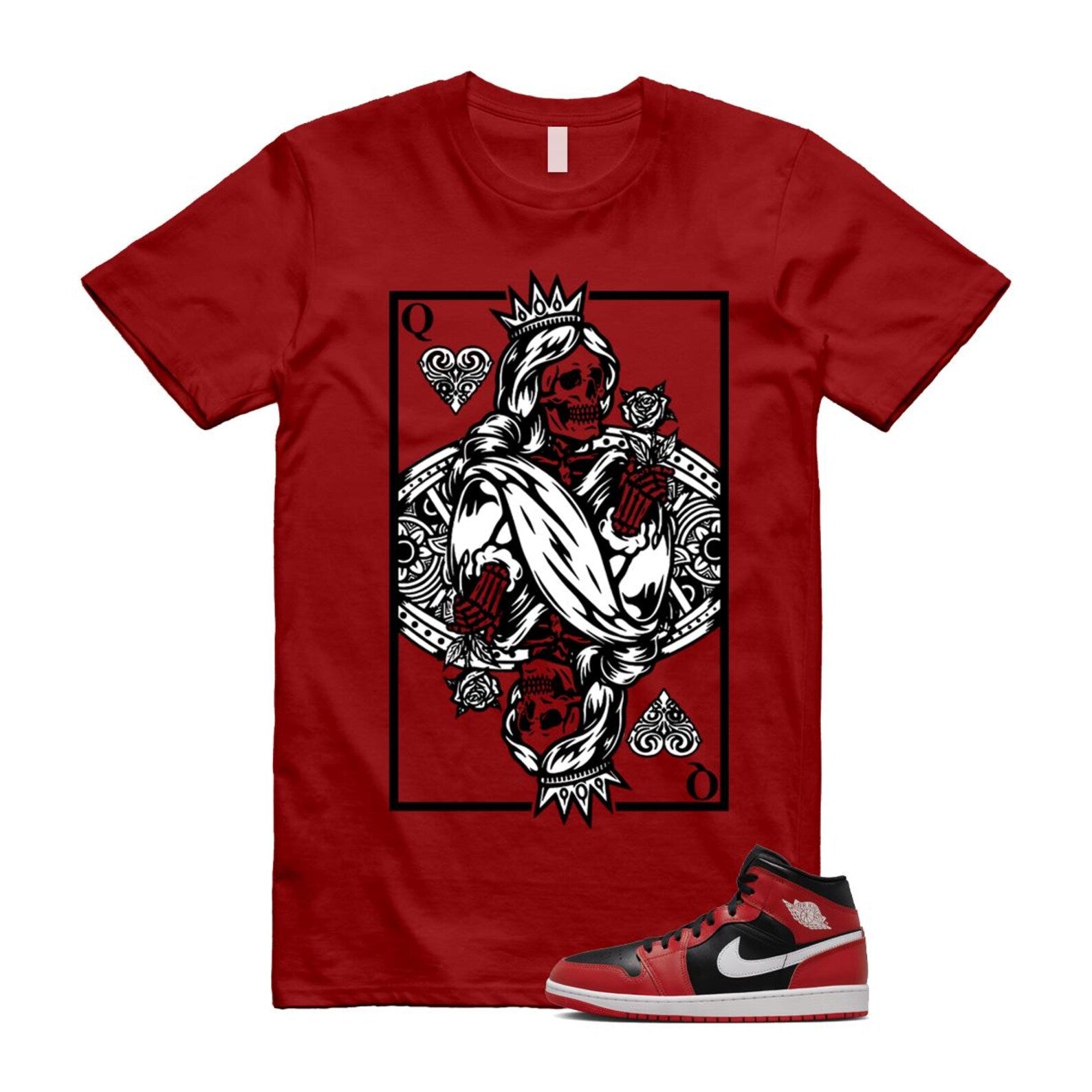 Jordan 1 Mid Gym Red Black White (2024) T Shirt Match QC DQ8426-061 T-Shirt, Sneaker Match Tee