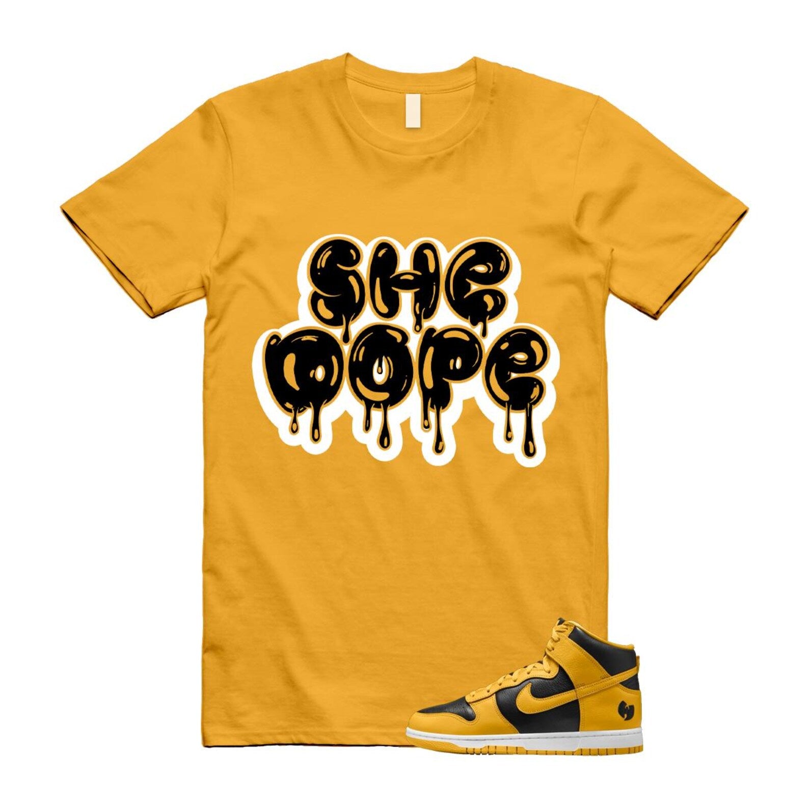 Dunk Tang Black Pollen White Yellow Gold High T Shirt Match SHE DOPE HJ4320-001 T-Shirt, Sneaker Match Tee