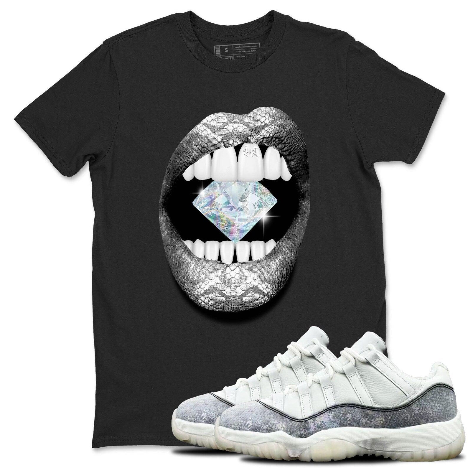 Lips Diamond Crew Neck T-Shirt To Match Jordans 11s Year Of The Snake, HQ7000-001 T-Shirt, Sneaker Match Tee