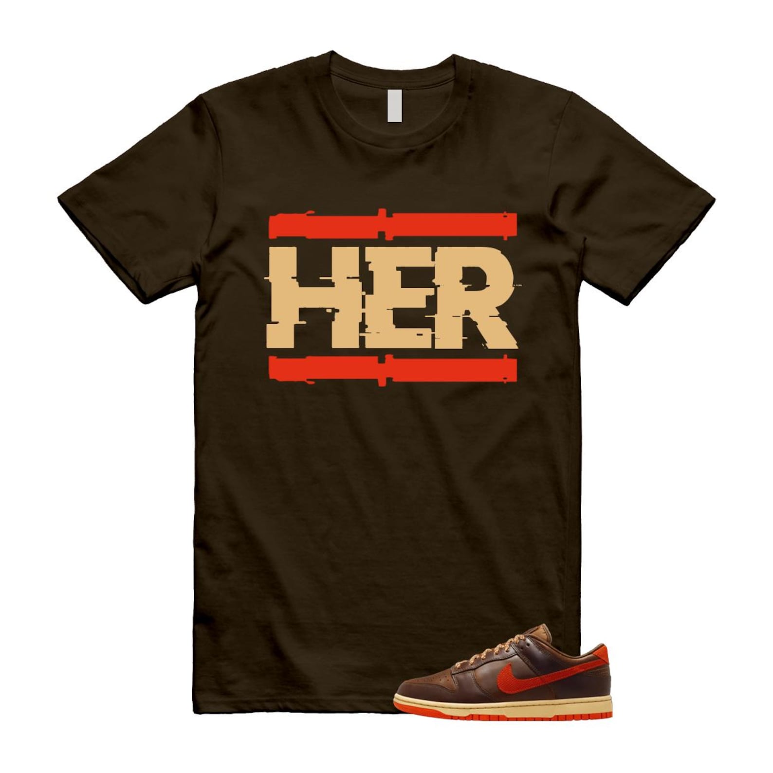 Dunk British Brown Light Tan Sesame Picante Red T Shirt Match HER HQ3448-262 T-Shirt, Sneaker Match Tee