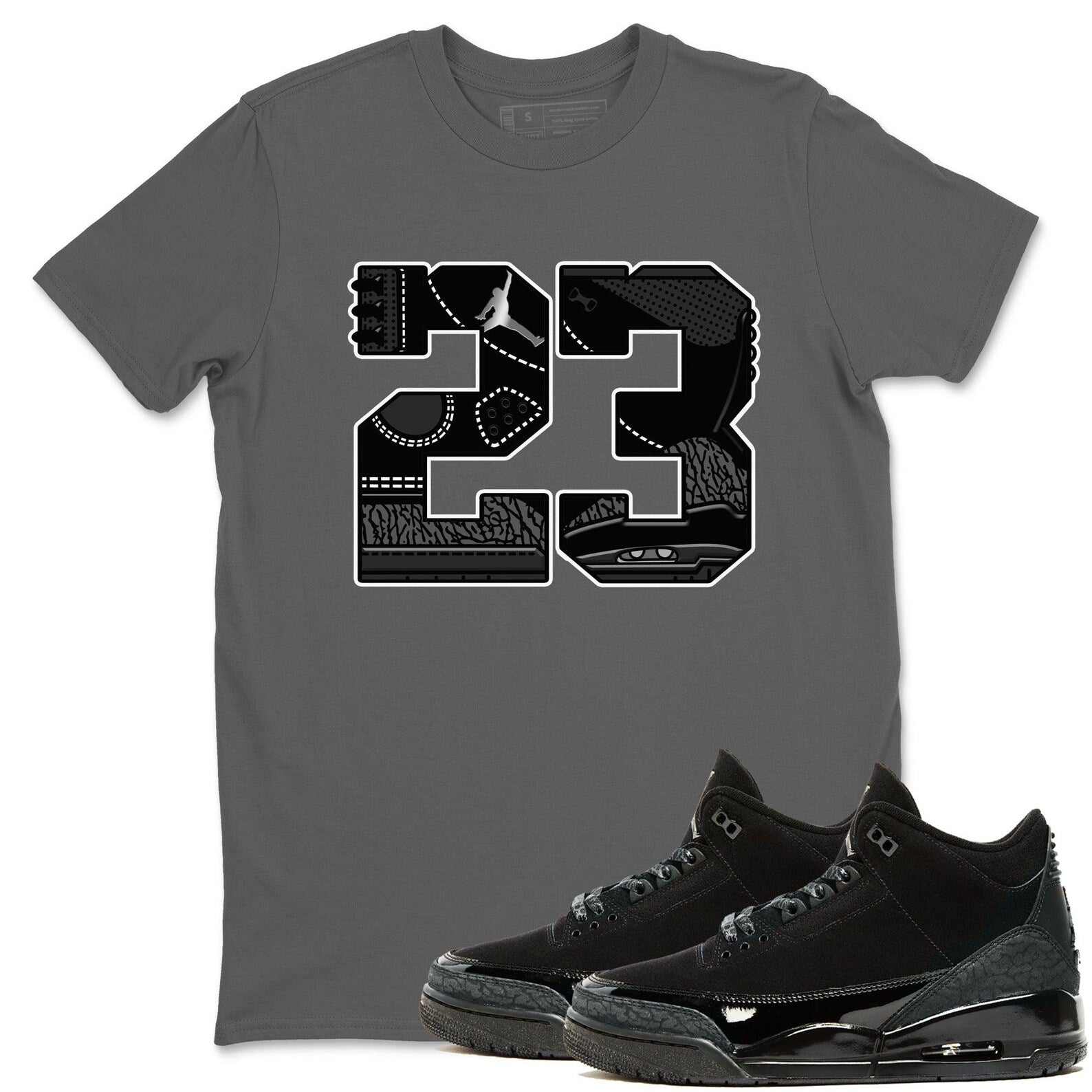 23 Crew Neck T-Shirt To Match Jordans AJ3 Black Cat, CT8532-001 T-Shirt, Sneaker Match Tee
