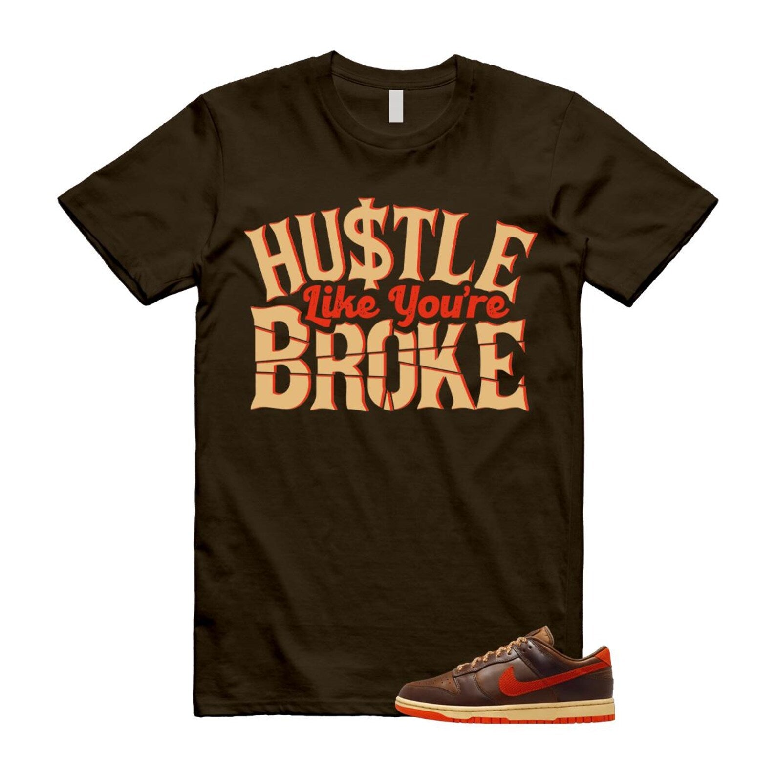 Dunk British Brown Light Tan Sesame Picante Red T Shirt Match BROKE HQ3448-262 T-Shirt, Sneaker Match Tee