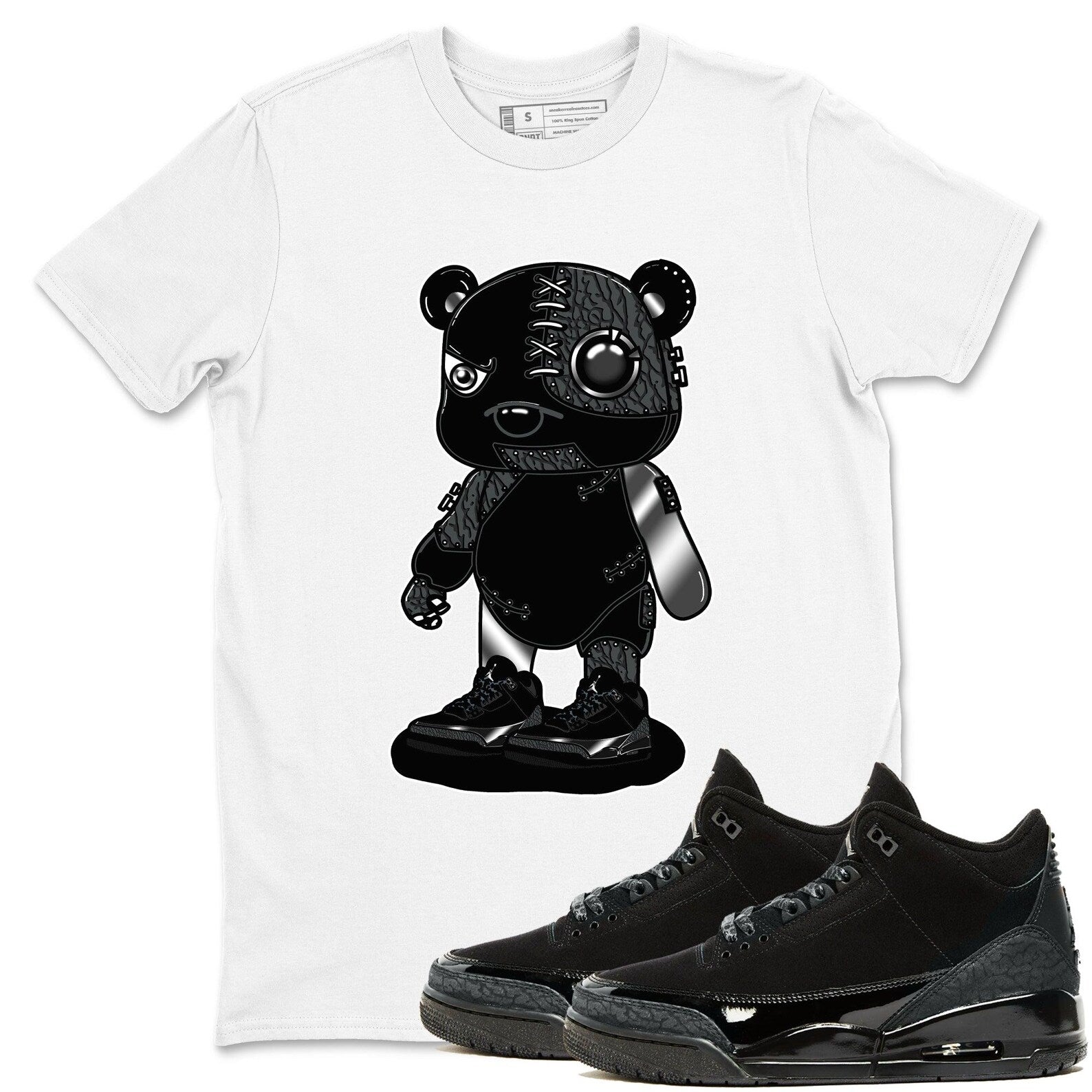 Cyborg Bear Crew Neck T-Shirt To Match Jordans AJ3 Black Cat, CT8532-001 T-Shirt, Sneaker Match Tee