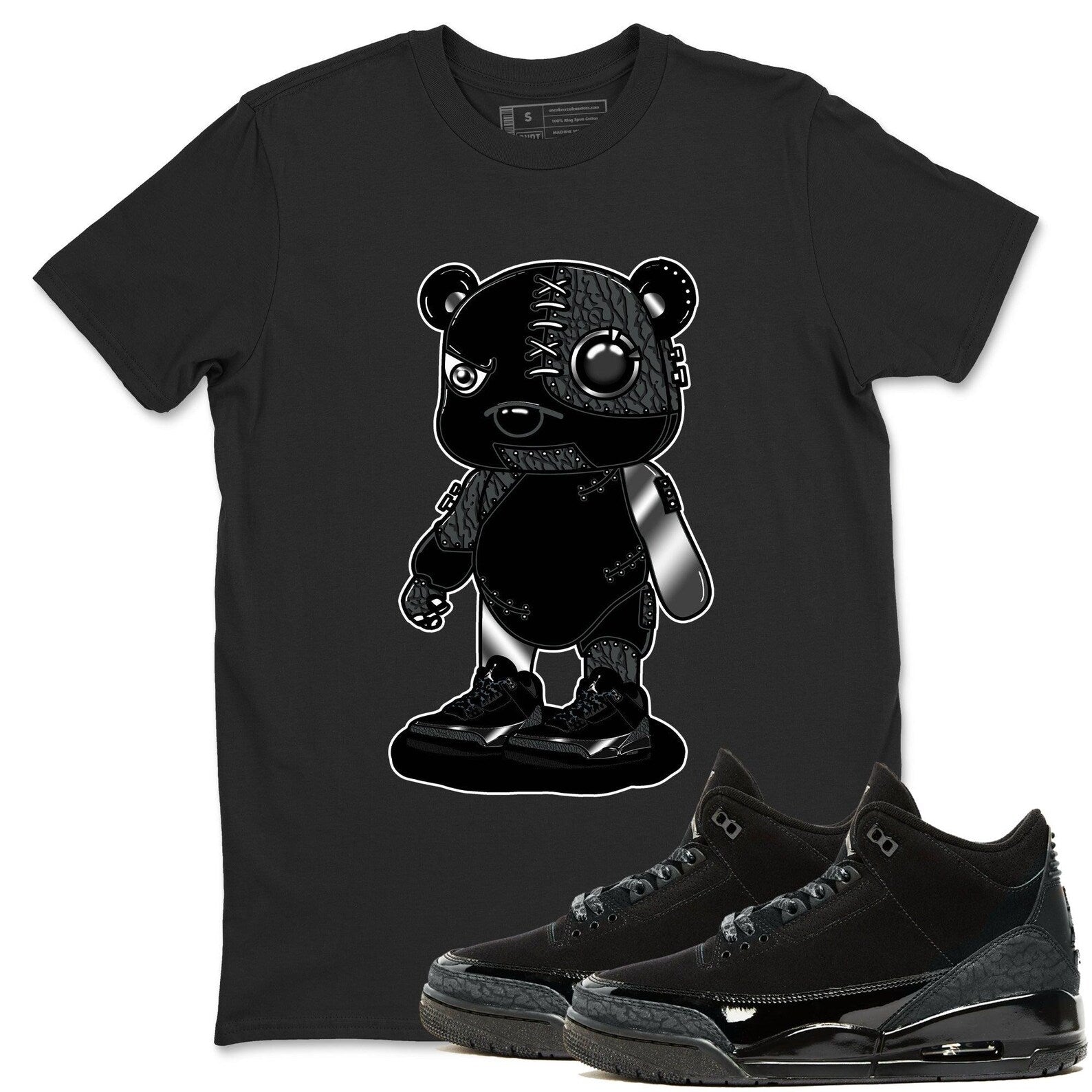 Cyborg Bear Crew Neck T-Shirt To Match Jordans AJ3 Black Cat, CT8532-001 T-Shirt, Sneaker Match Tee