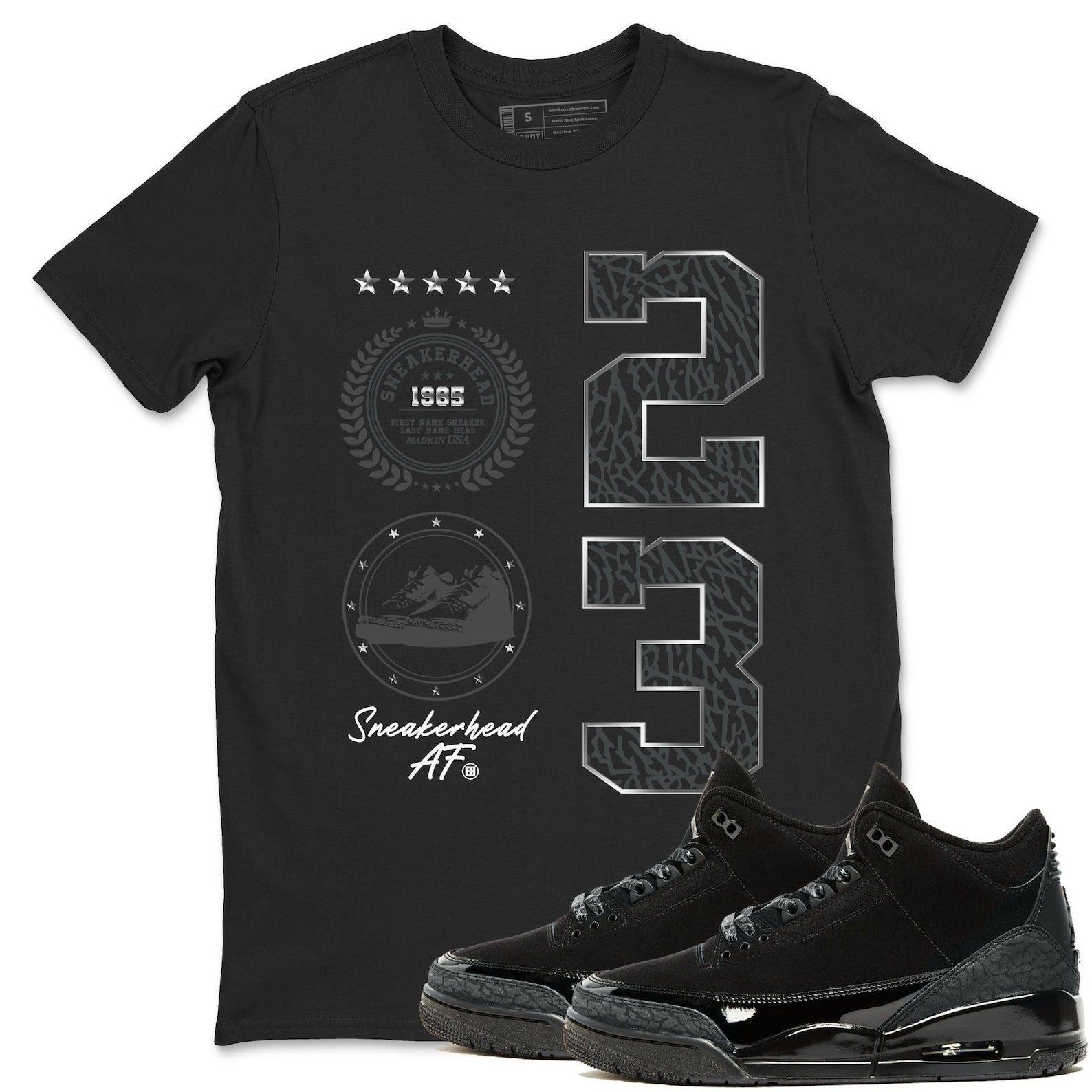 Sneaker Emblem Crew Neck T-Shirt To Match Jordans AJ3 Black Cat, CT8532-001 T-Shirt, Sneaker Match Tee