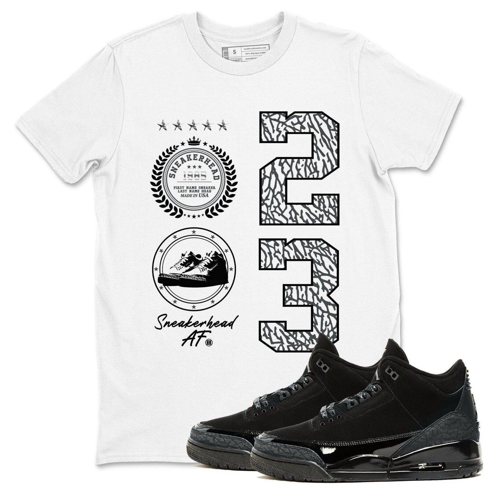 Sneaker Emblem Crew Neck T-Shirt To Match Jordans AJ3 Black Cat, CT8532-001 T-Shirt, Sneaker Match Tee