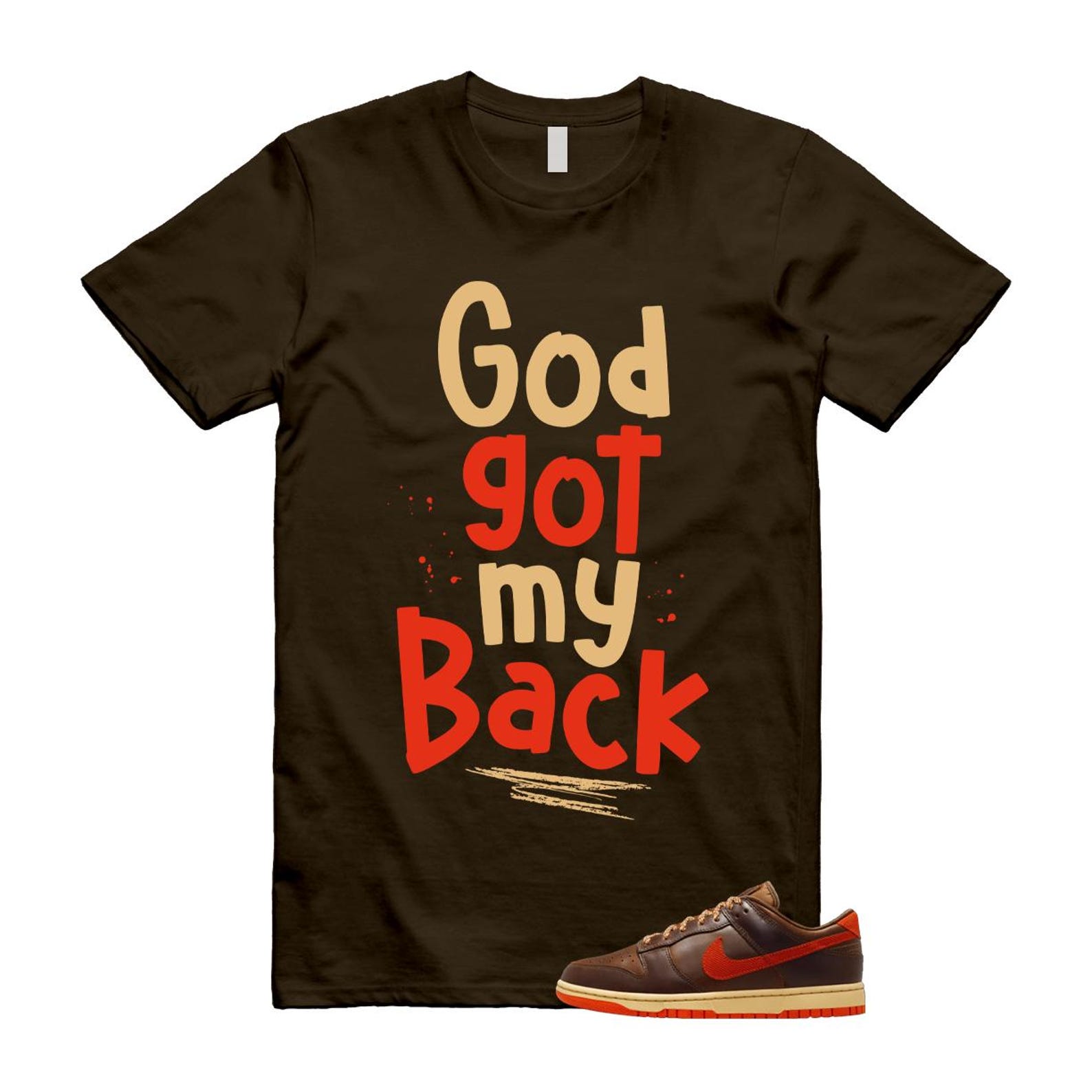 Dunk British Brown Light Tan Sesame Picante Red T Shirt Match GOD HQ3448-262 T-Shirt, Sneaker Match Tee